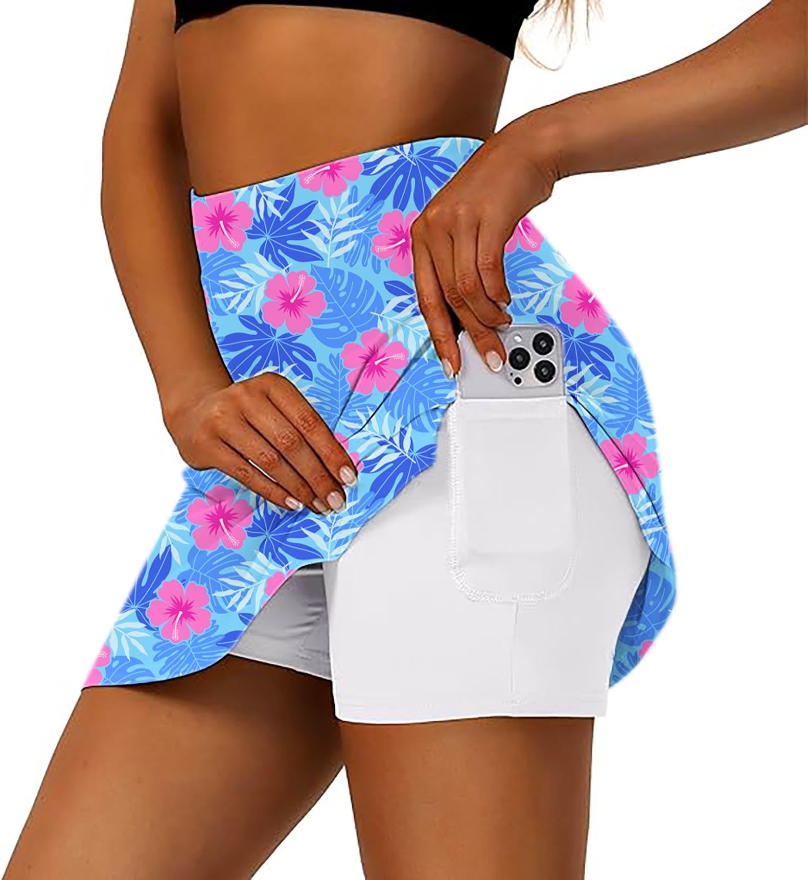Women's Vivid Bloom floral golf skirt with inner shorts and phone pocket