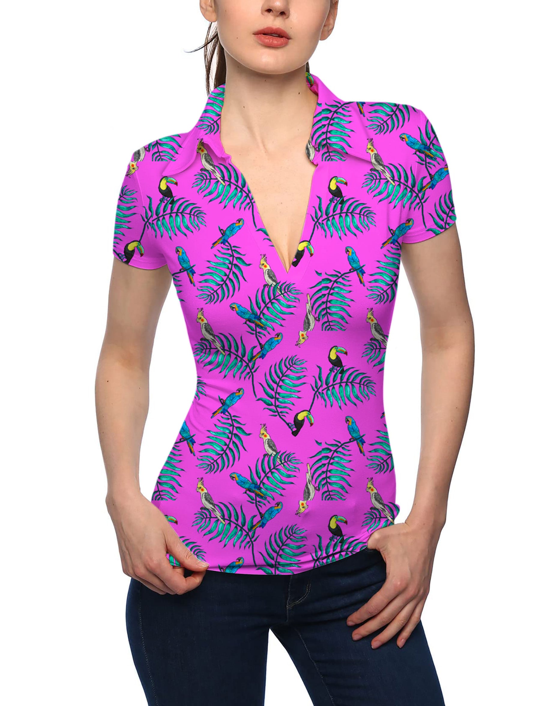 Women's Tropical Oasis V Neck Golf Polo