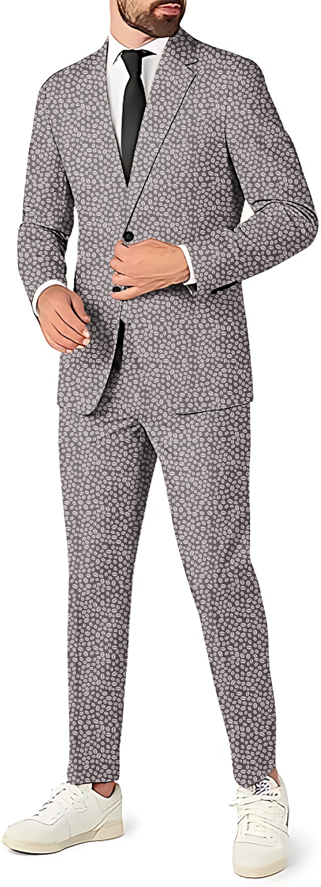 Coffee Beans Men's Party Costume suit with blazer and pants featuring coffee bean pattern
