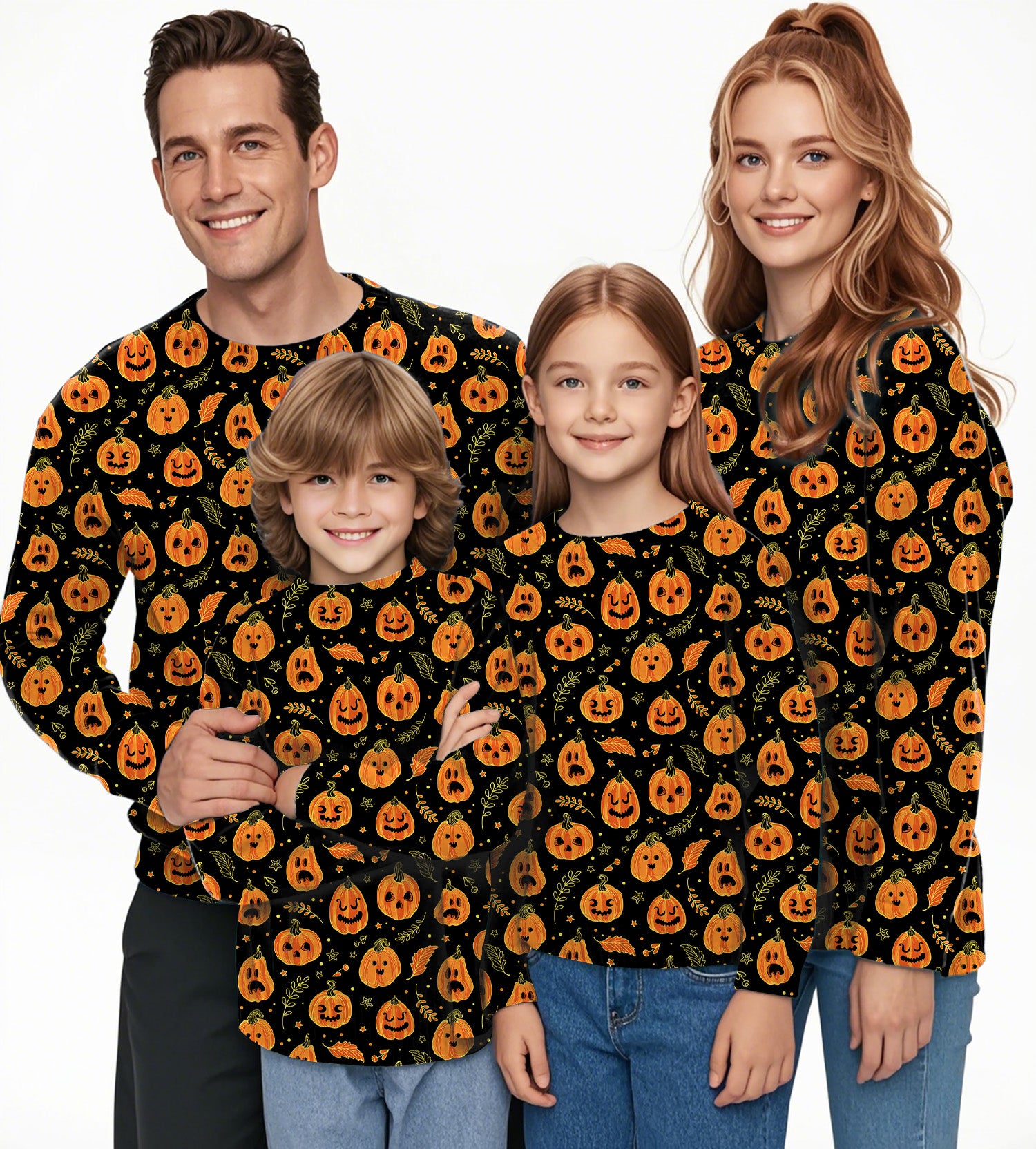 Halloween Kawaii Pumpkin Bones Crewneck Pullover Ugly Sweater Men Women boy girl family