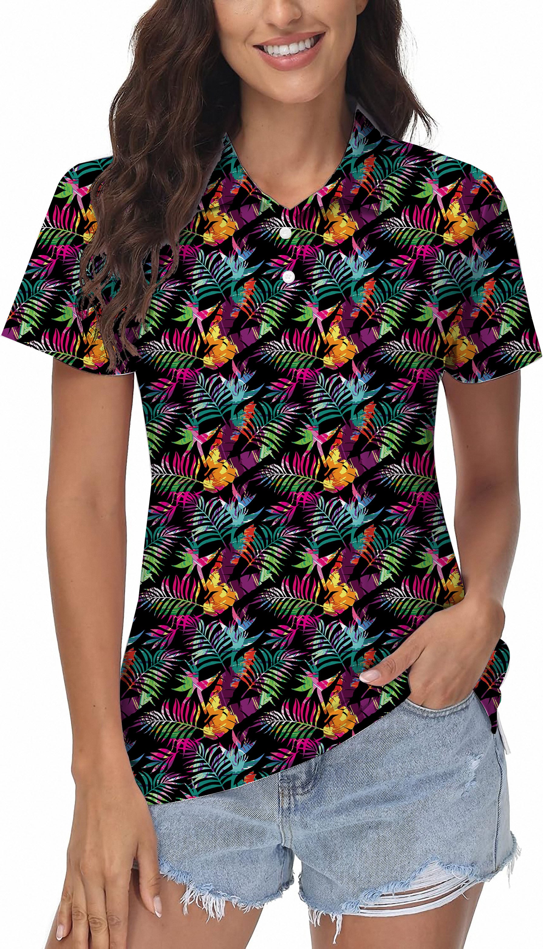 Island Palm Tree Hawaiian Print Women's Golf Shirts