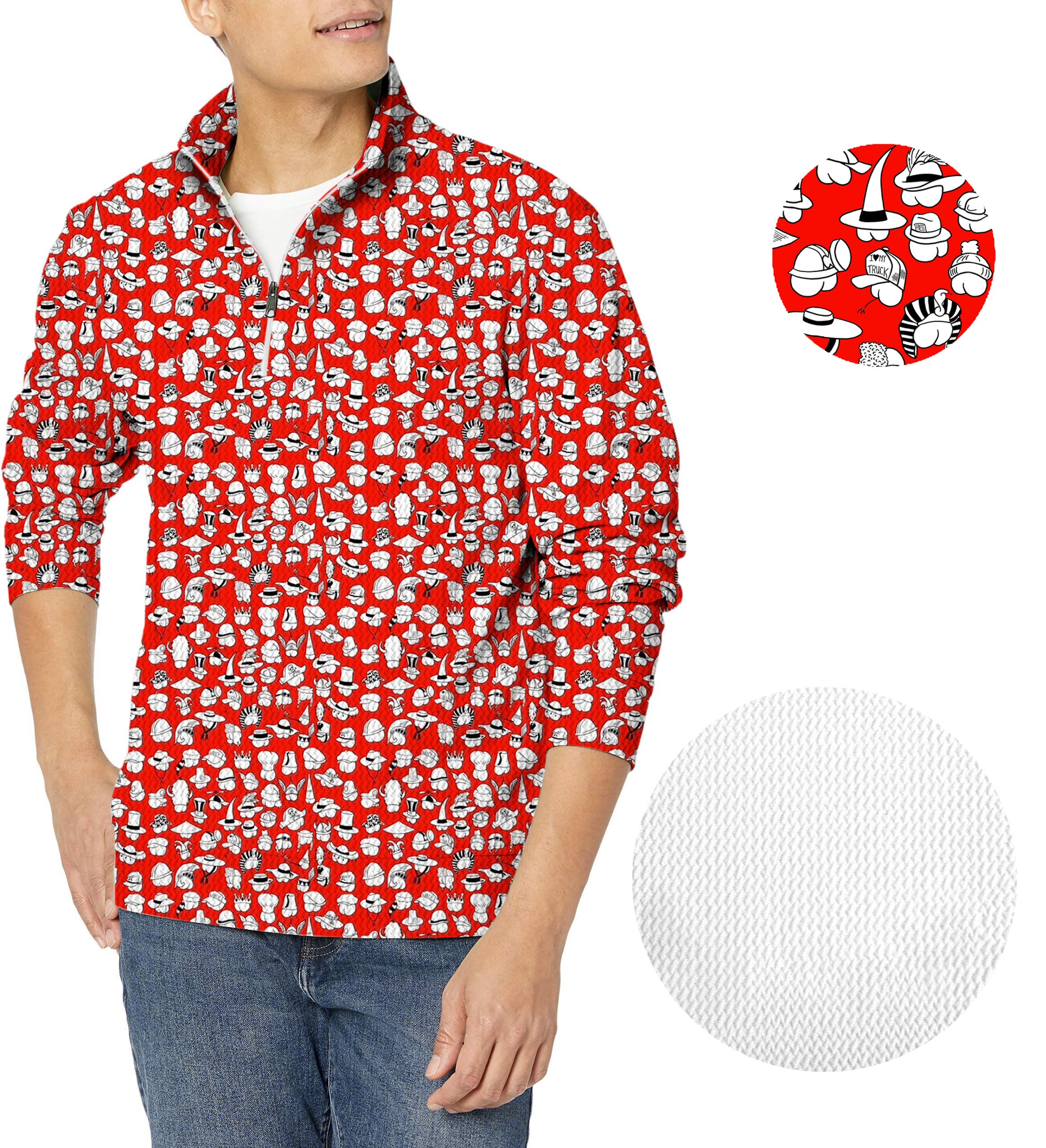 Red Versatile Hips Designer style Men's Golf Waffle Zipper Pullover