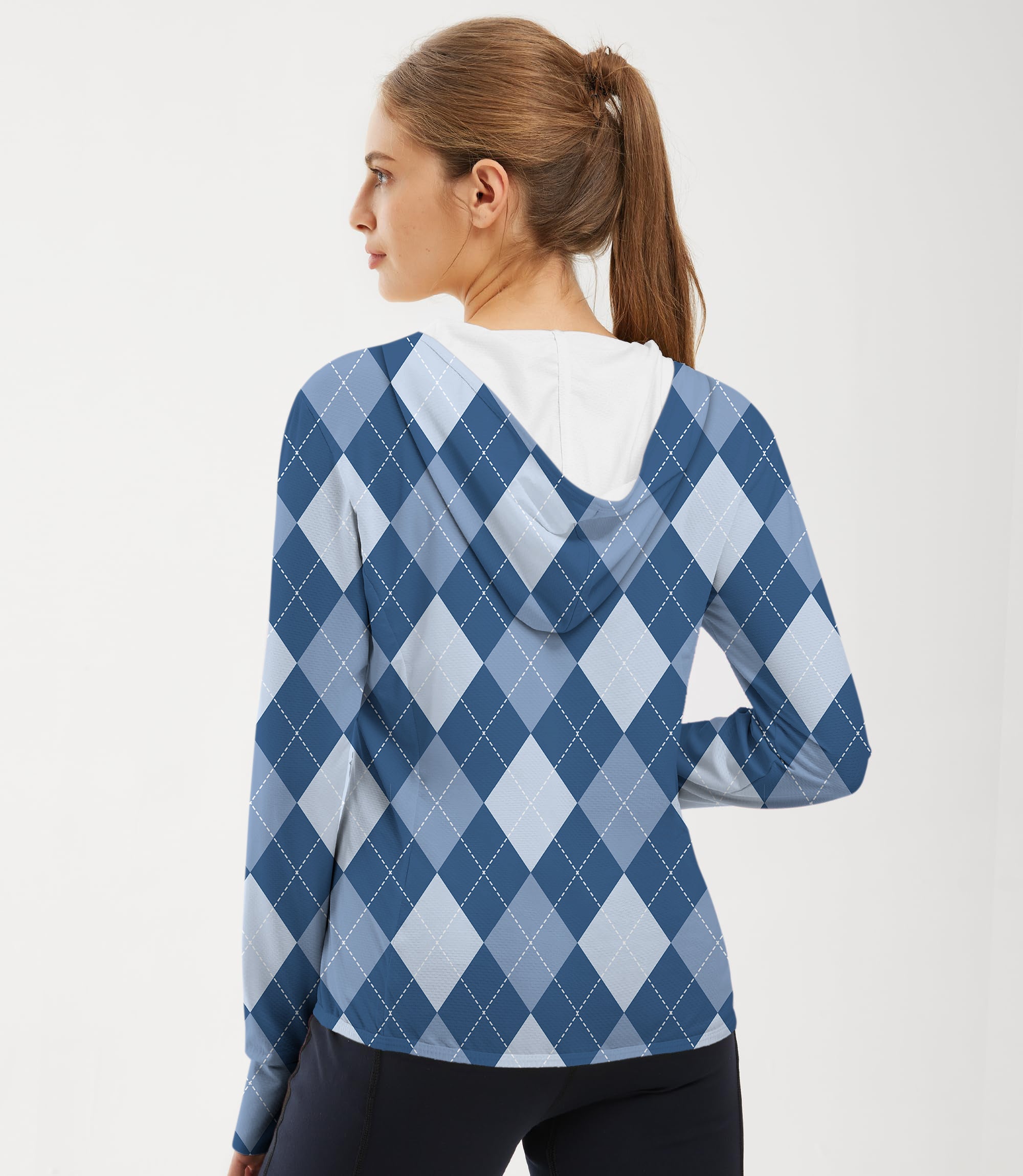 Women's Outdoor blue Argyle Golf Sun Protection Slim Fit zip hoodies