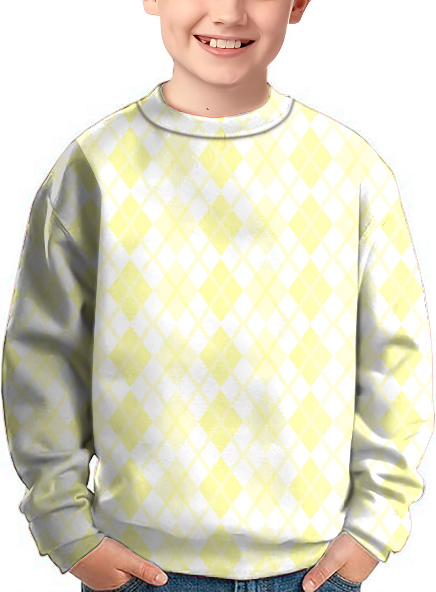 Argyle yellow grid Crewneck Pullover Kids Ugly Sweater