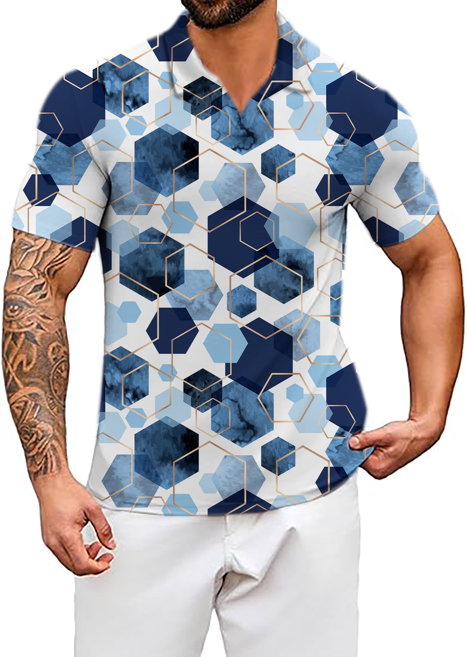 Men's Deep Sea V Neck Golf Polo Shirts
