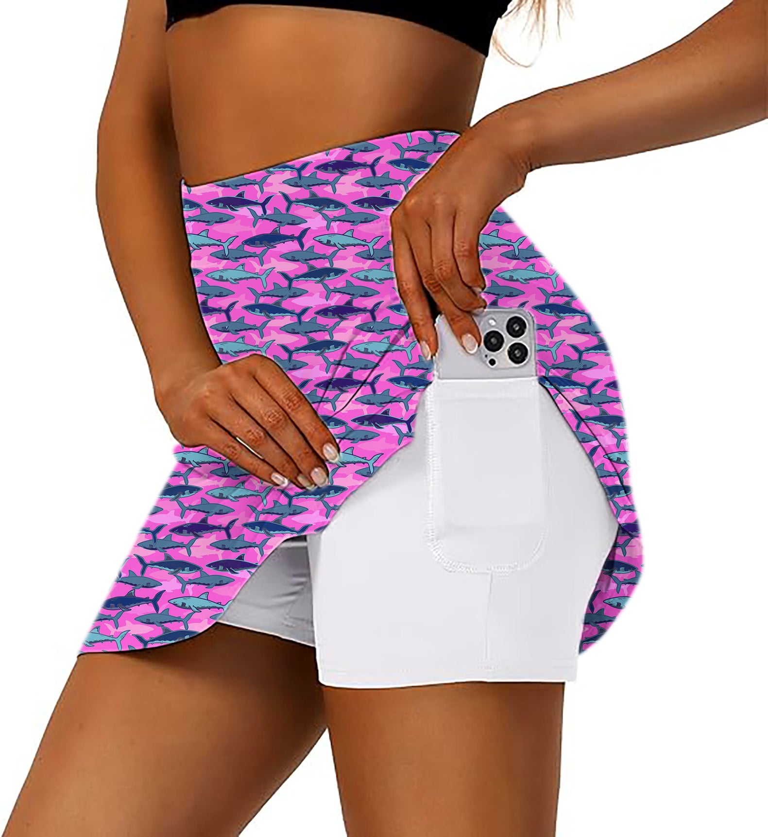 Electric Sharks Pink Women's Athletic Golf Skorts Flared Skirts
