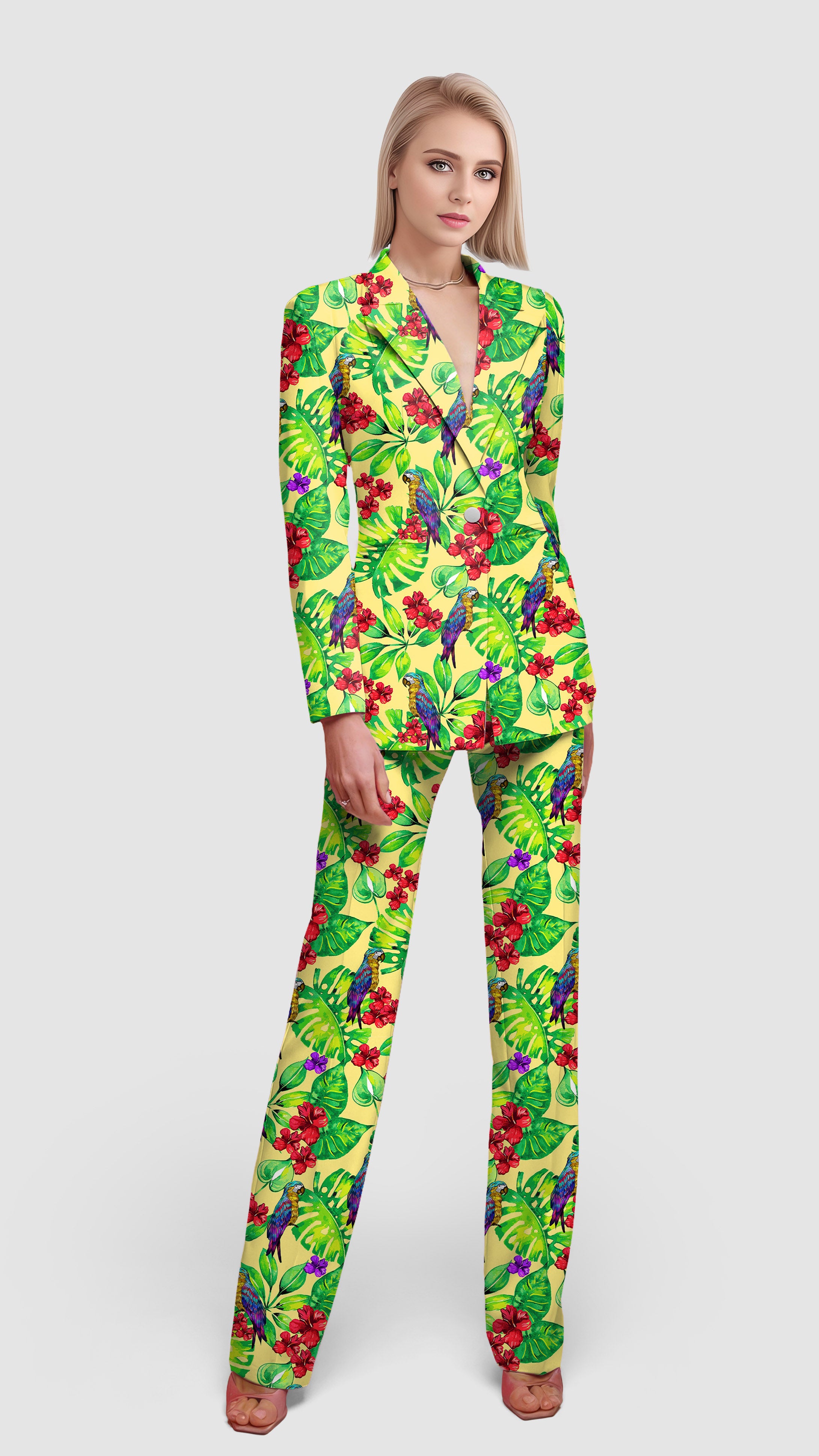Toucan tropical flowers-Women's Blazer Casual Work Office Blazer Suit set