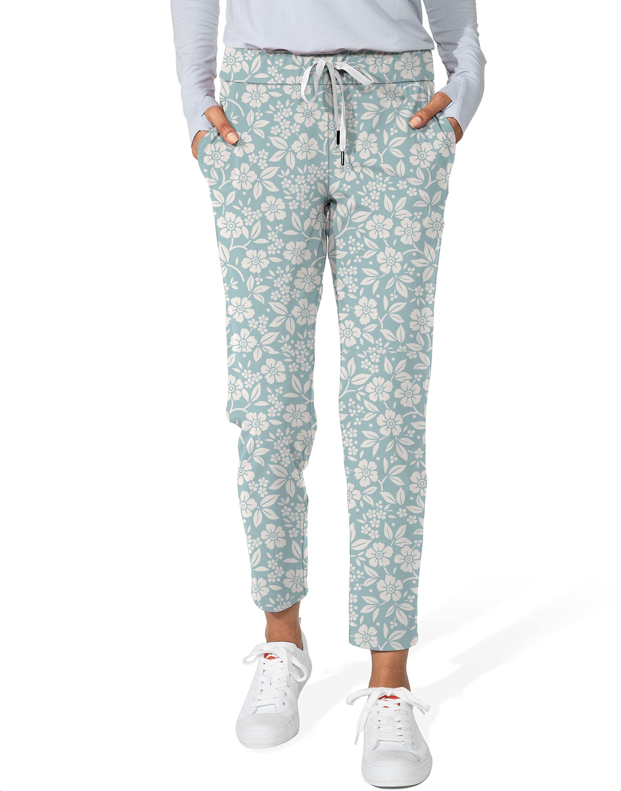 Relaxed Blue Floral-Women's 7/8 Stretch Ankle Golf Pants