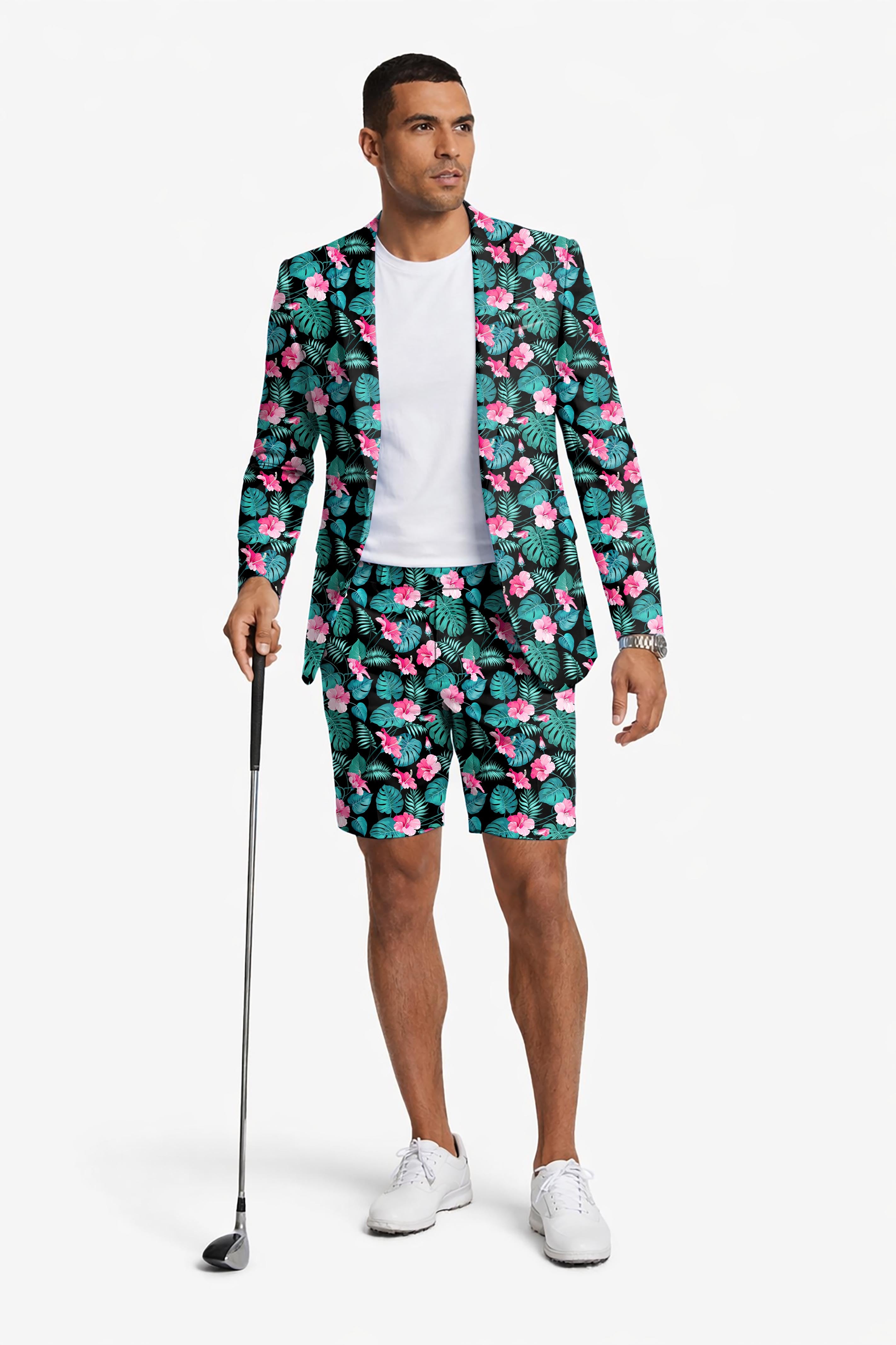 Tropic Floral Men's Party Costumes-Theme Party 2pcs Suit set-Blazer Shorts