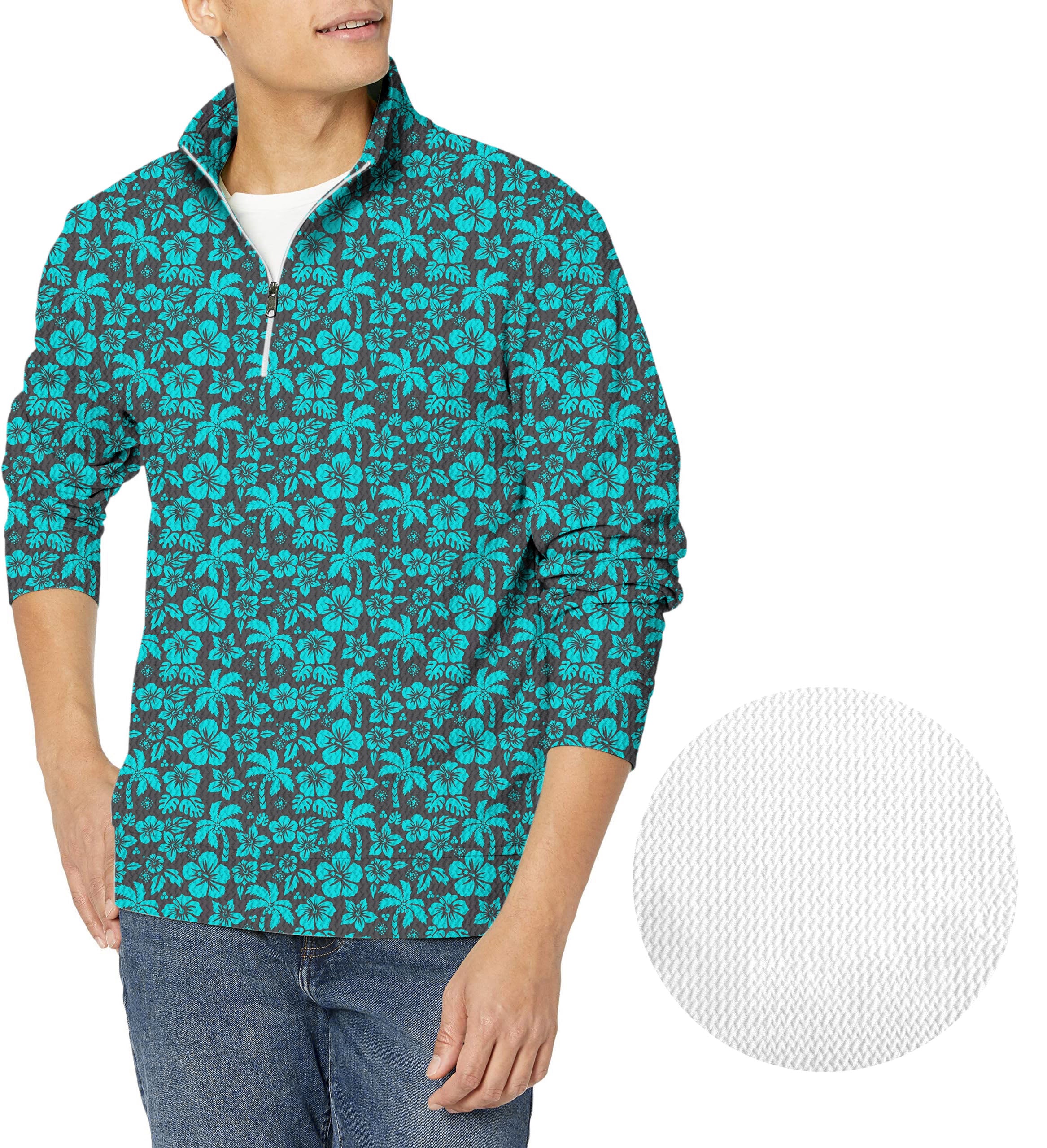 Tropical Hibiscus-Men's Golf Waffle Zipper Pullover