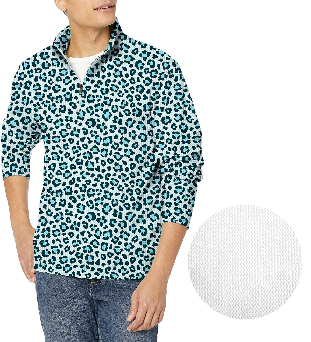 Blue leopard print Men's Golf Waffle Zipper Pullover