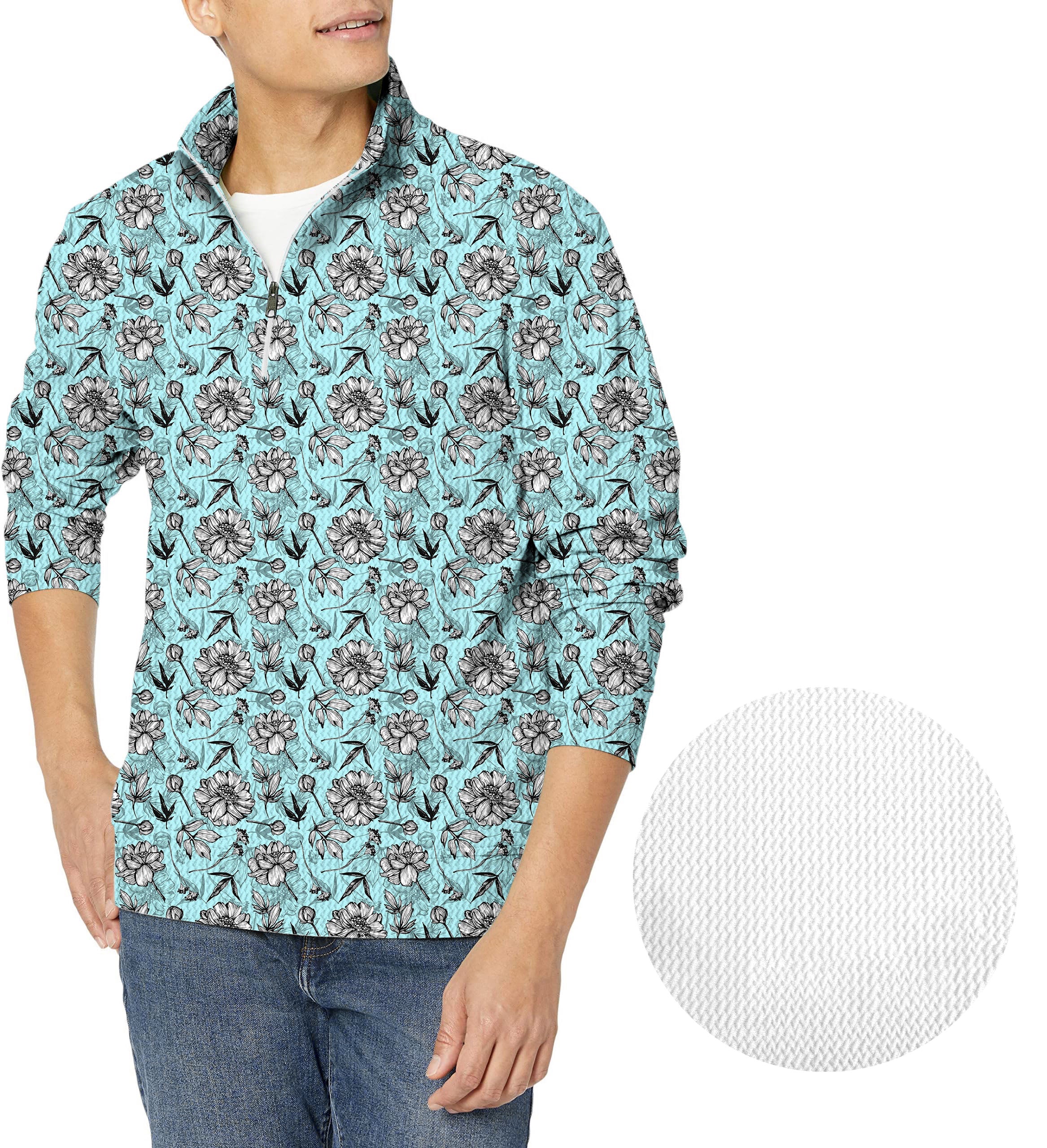 Blue Tropics-Men's Golf Waffle Zipper Pullover