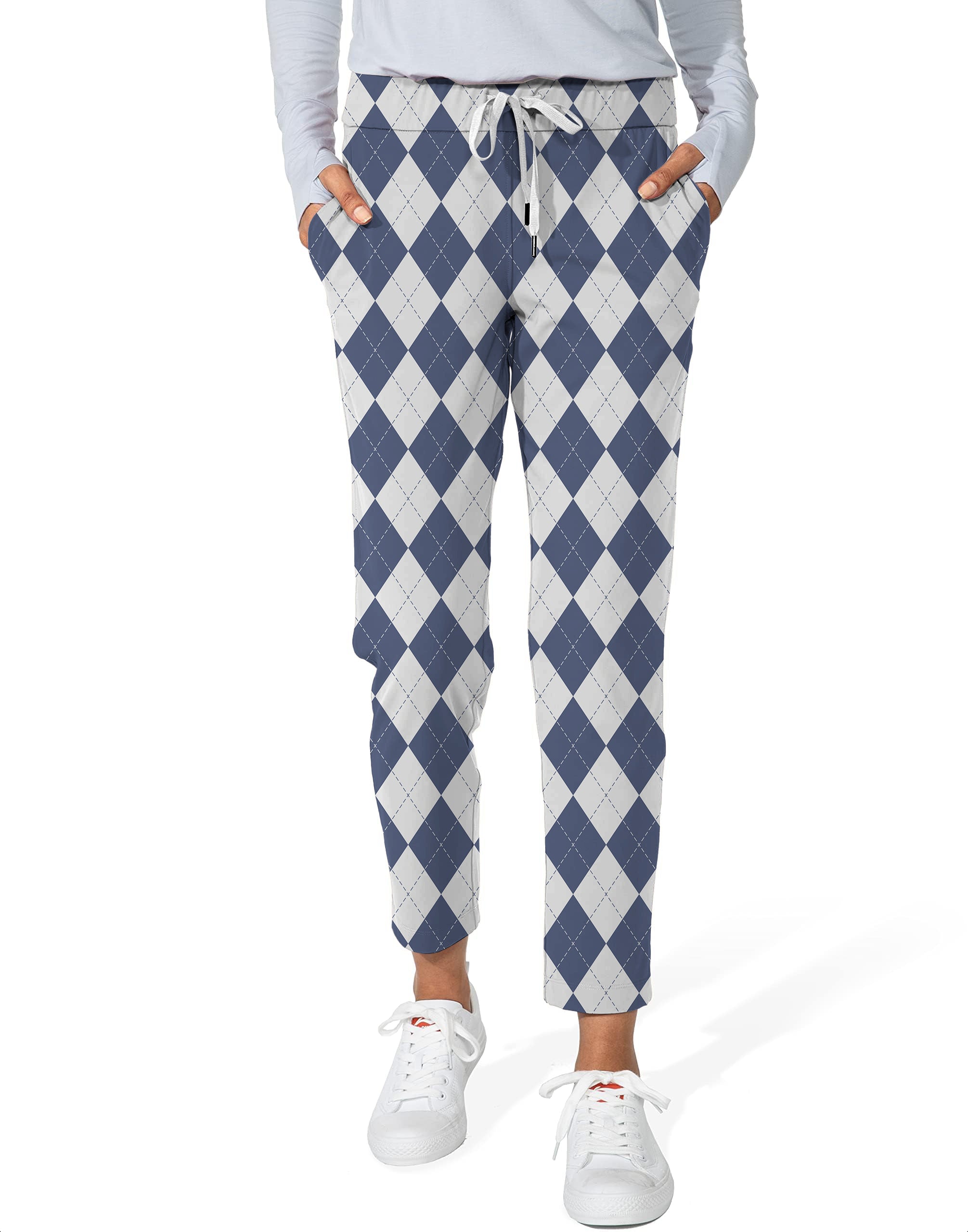 Blue diamond grid-Women's 7/8 Stretch Ankle Golf Pants