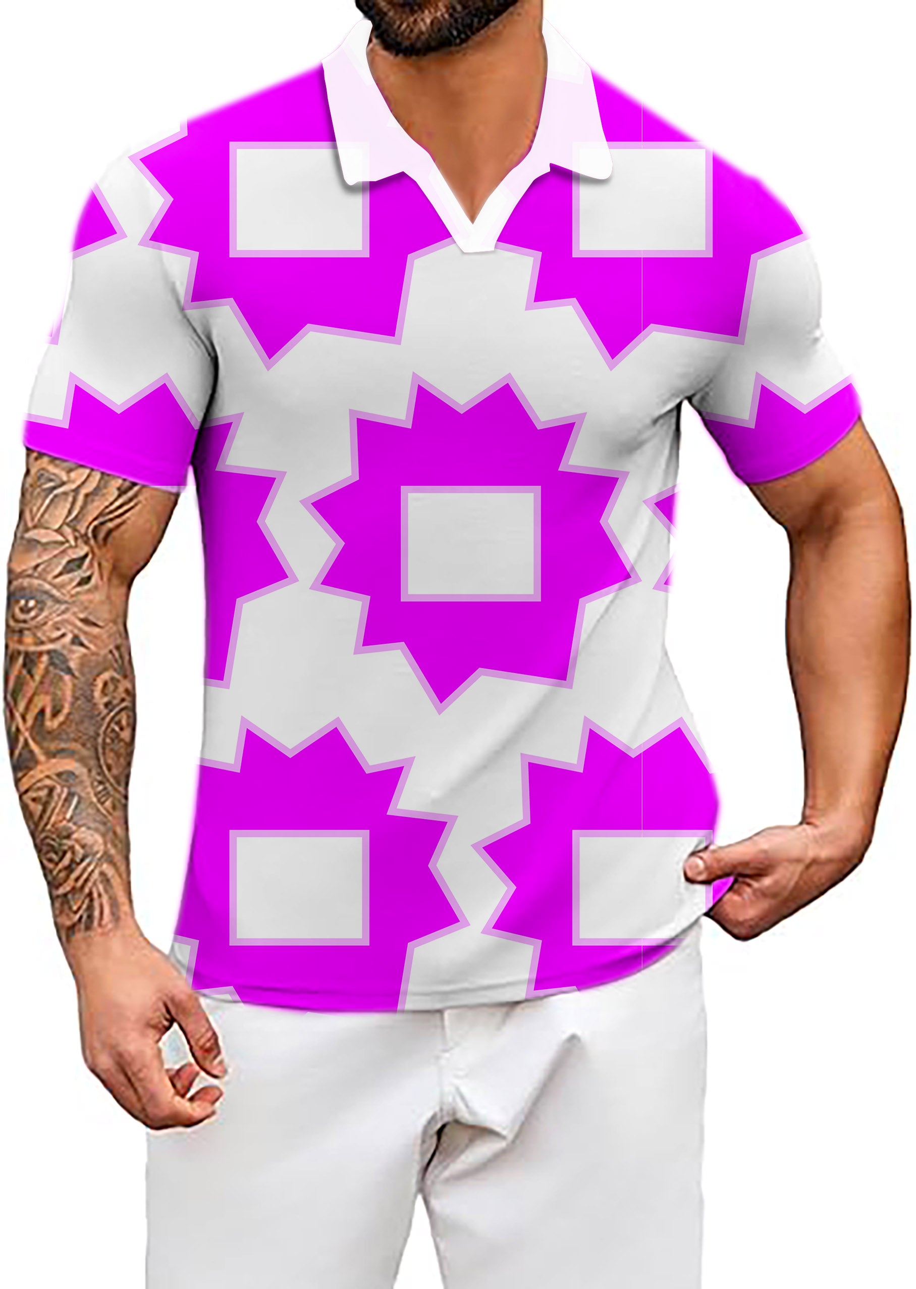 Men's Explosion Geometry Limited Edition V Neck Golf Polo Shirts