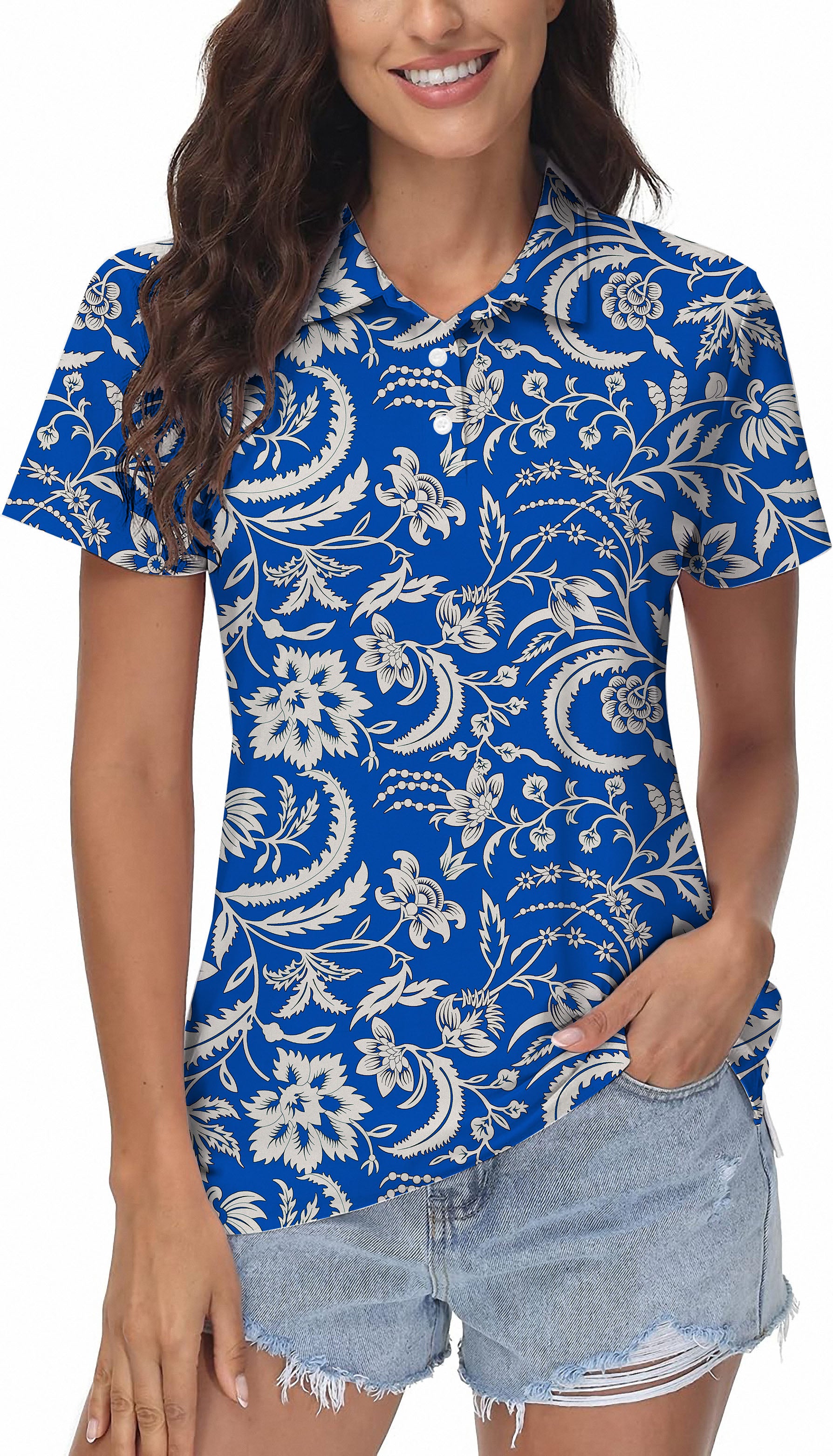 Blue flowers Women's Golf Polo