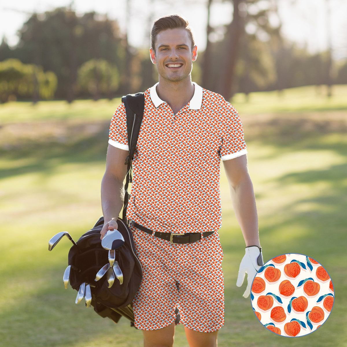 Men's Golf Set Polo+Shorts momo peach Men's Golf Knickers Pants