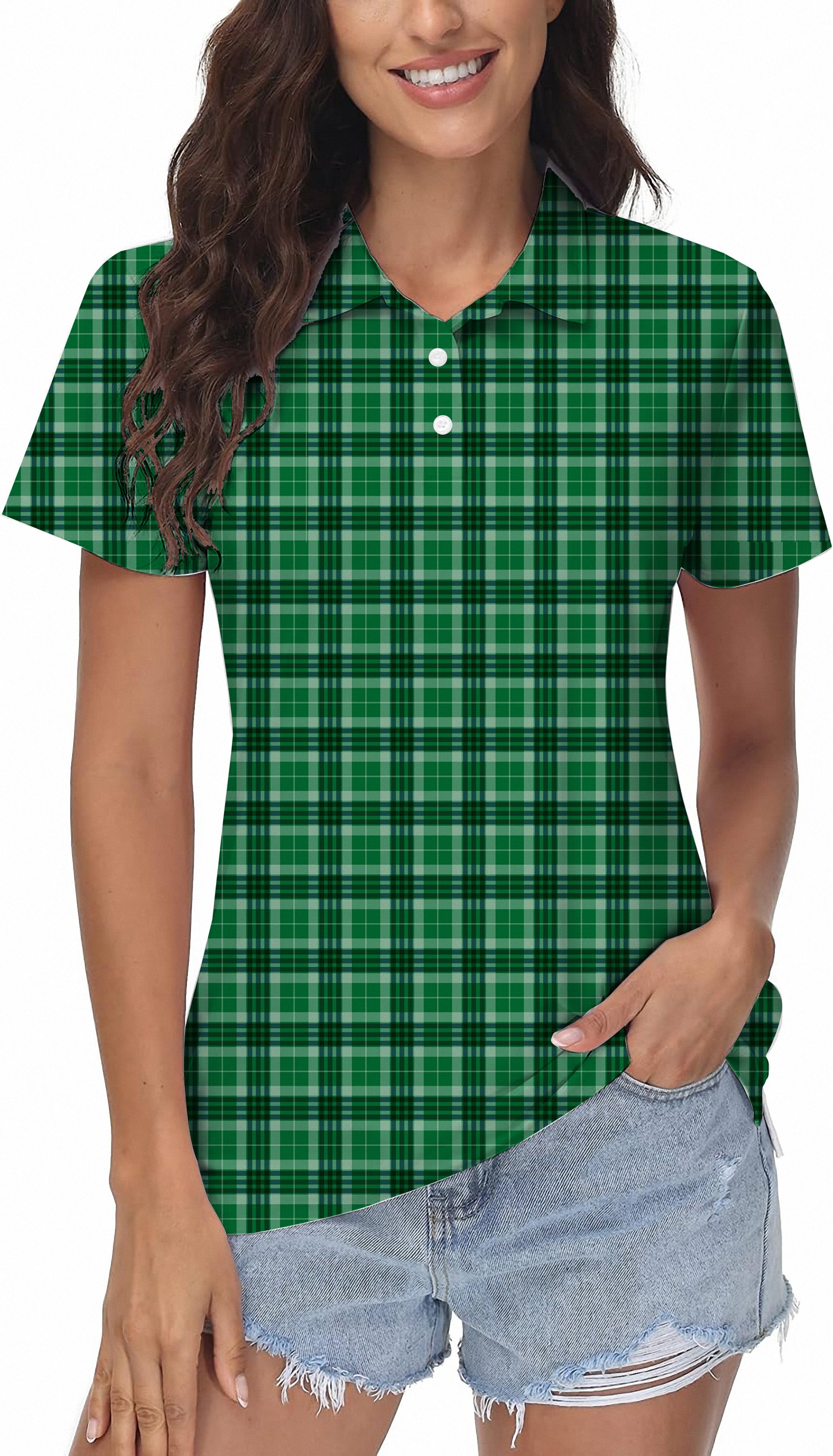 Green grid Women's Golf Polo