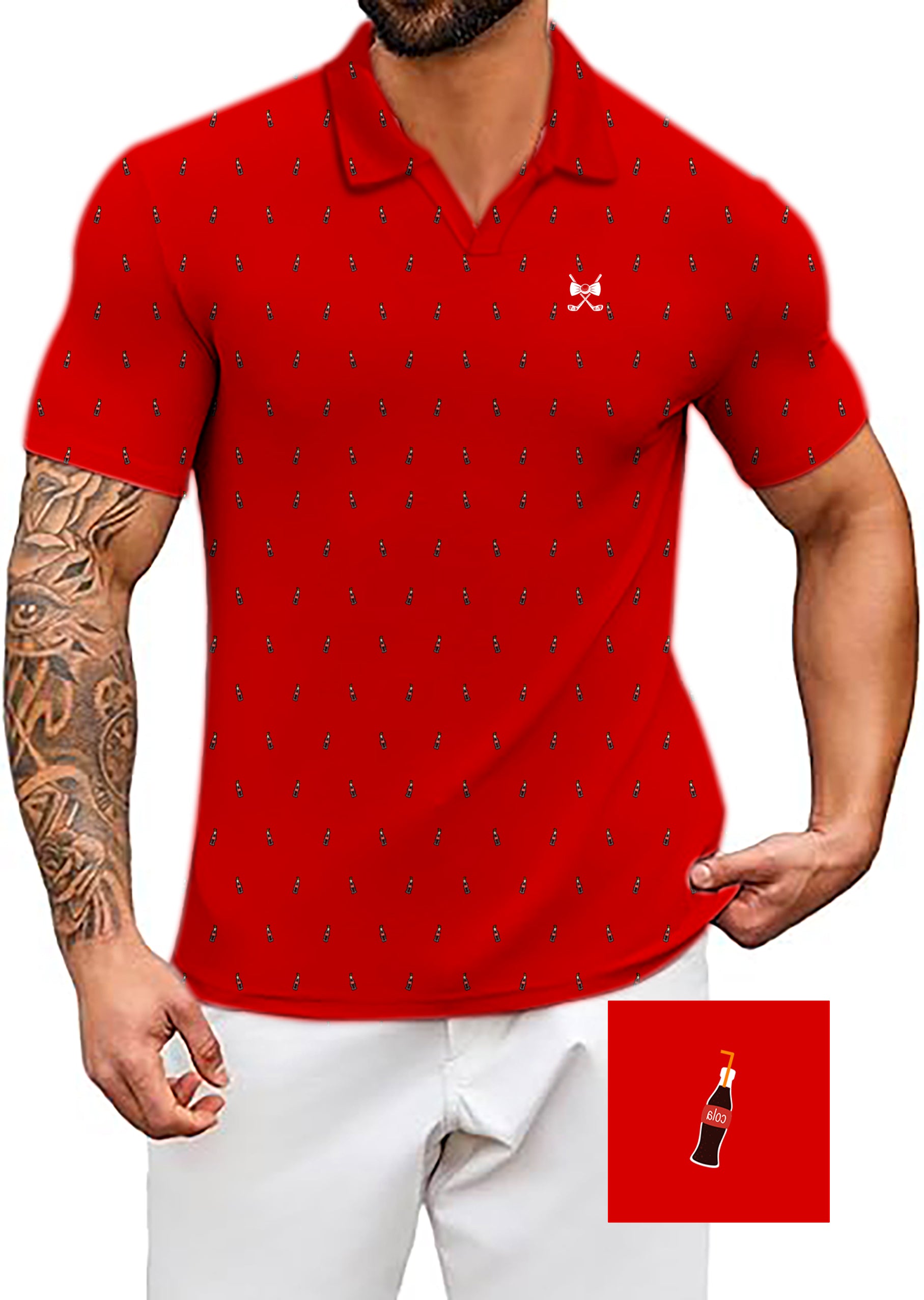 Men's Candy Cola Glass Bottle V Neck Golf Polo Shirts