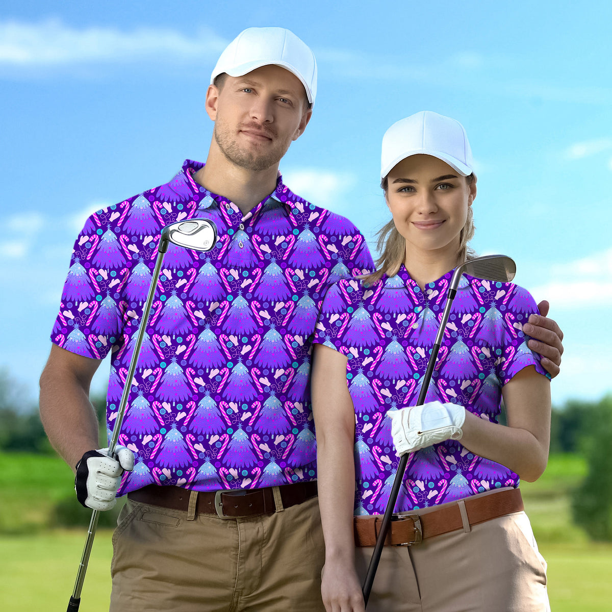Couple Magical Christmas Tree set Golf Championship Trophy tournament