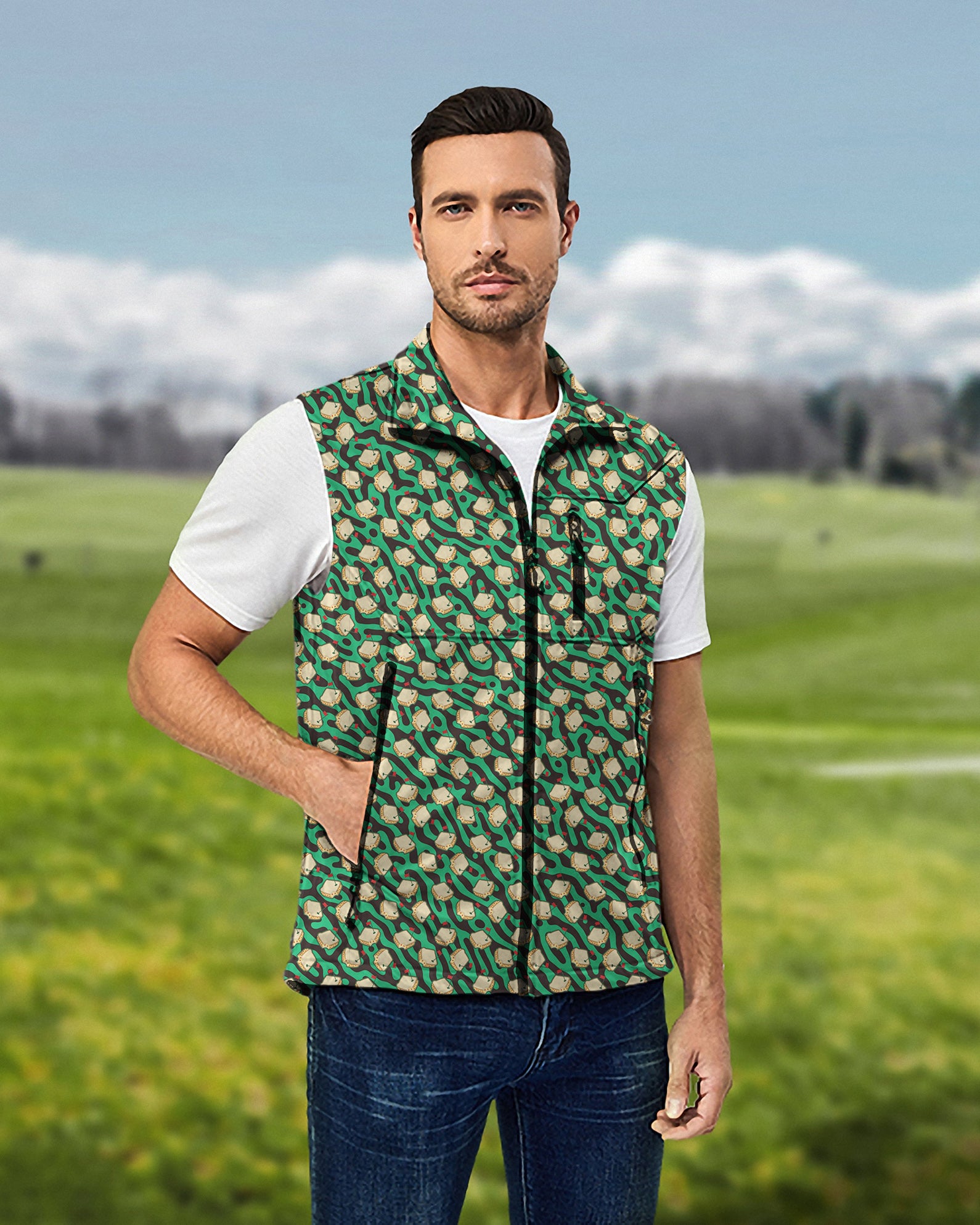 Men s MASTERS GREEN Lightweight Softshell Vest Sleeveless Jacket for Golf Windproof Waterproof