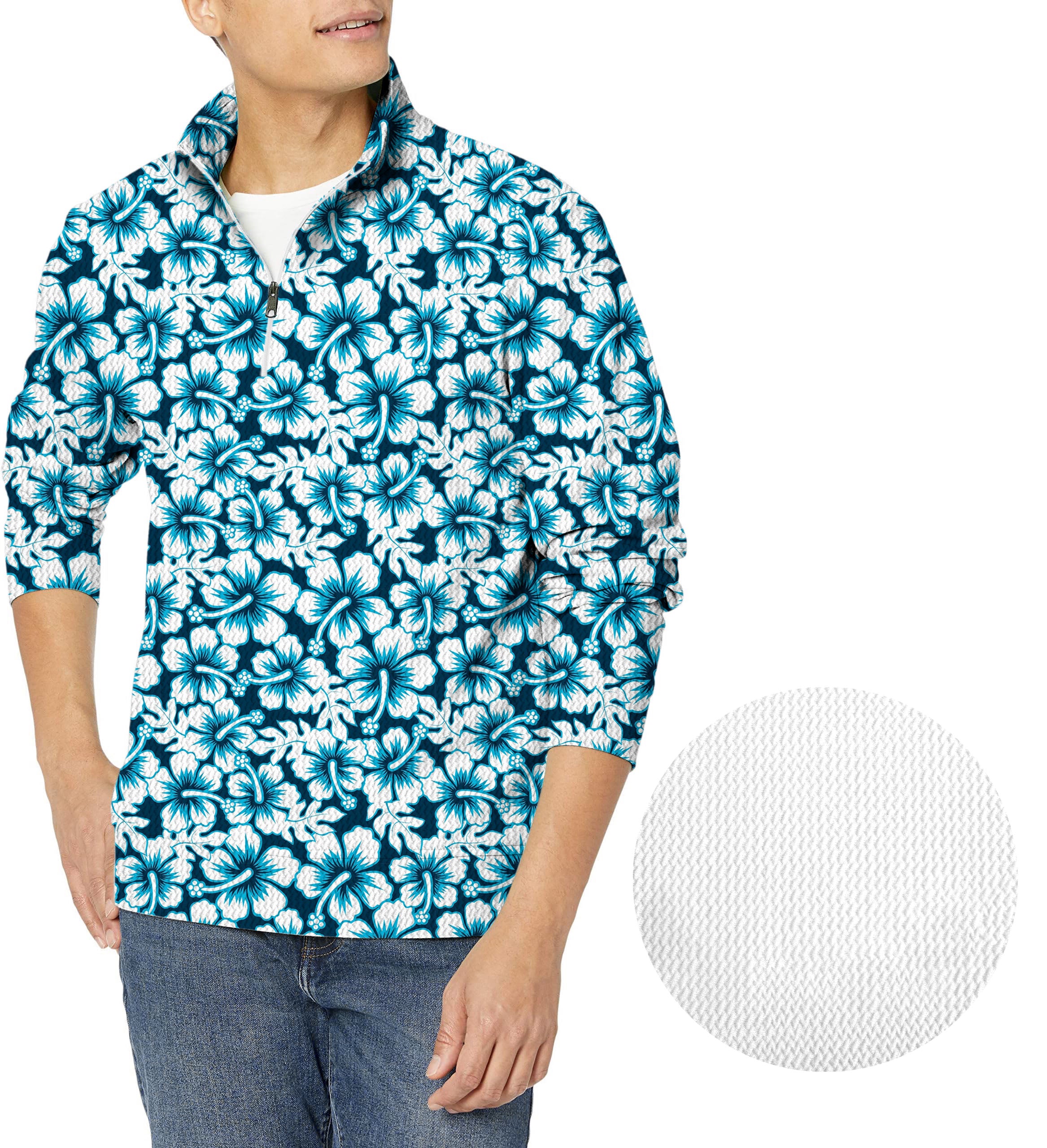 Hawaiian Hibiscus-Men's Golf Waffle Zipper Pullover