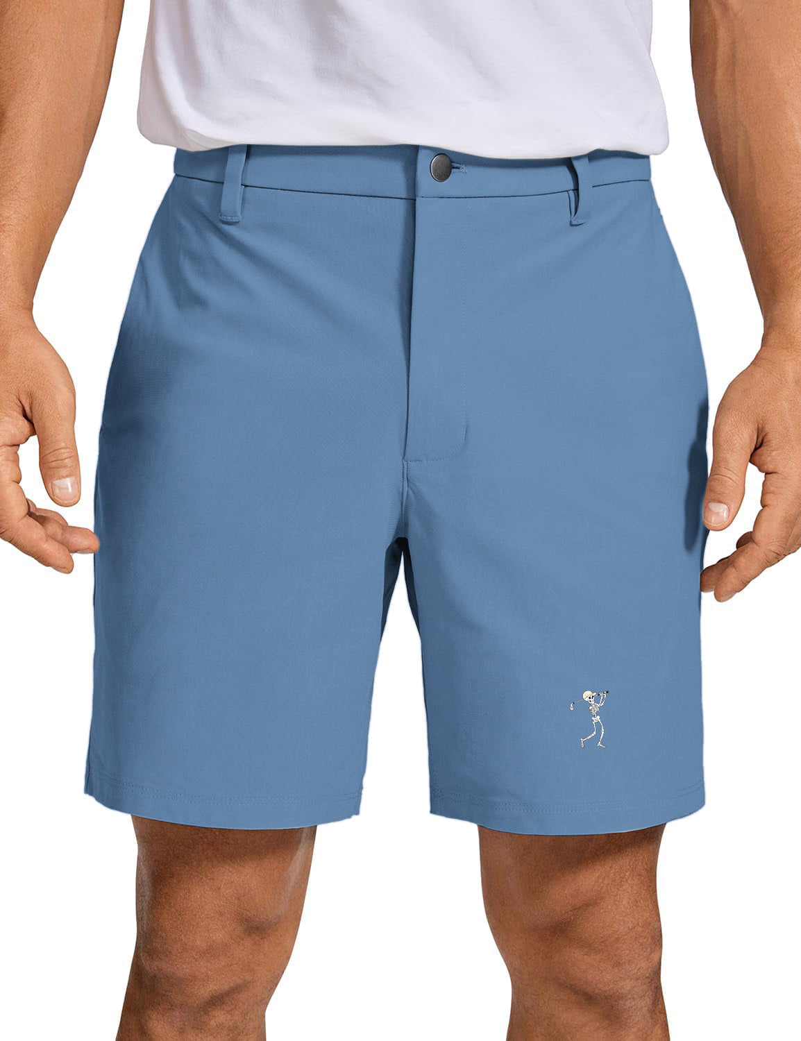 Men's white blue Halloween skeleton golf shorts with quick dry, lightweight polyester fabric