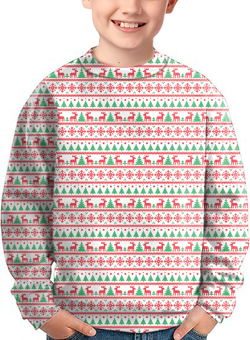 Christmas red and blue tree Crewneck Pullover Kids Ugly Sweater