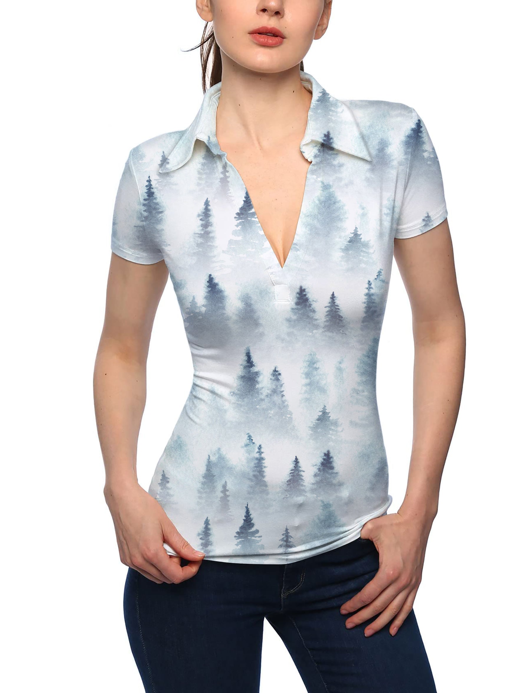 Women's Subtle Pines V Neck Golf Polo