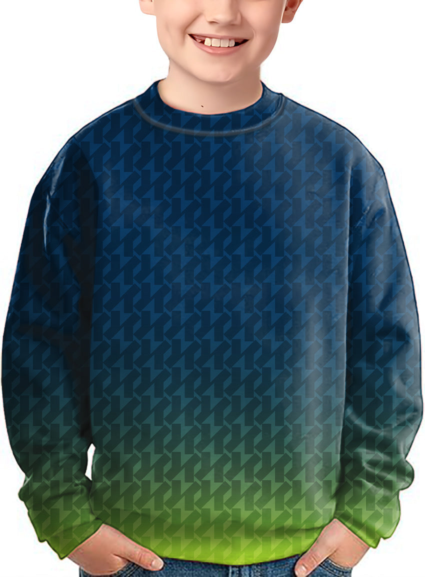Kids crewneck pullover with green gradient custom sport team design for competitions