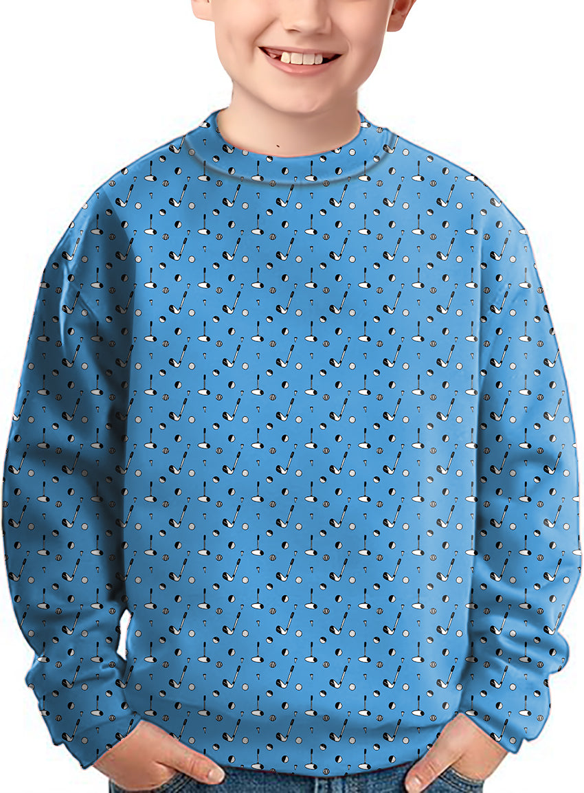 Sky-blue golf life Crewneck Pullover Kids Ugly Sweater