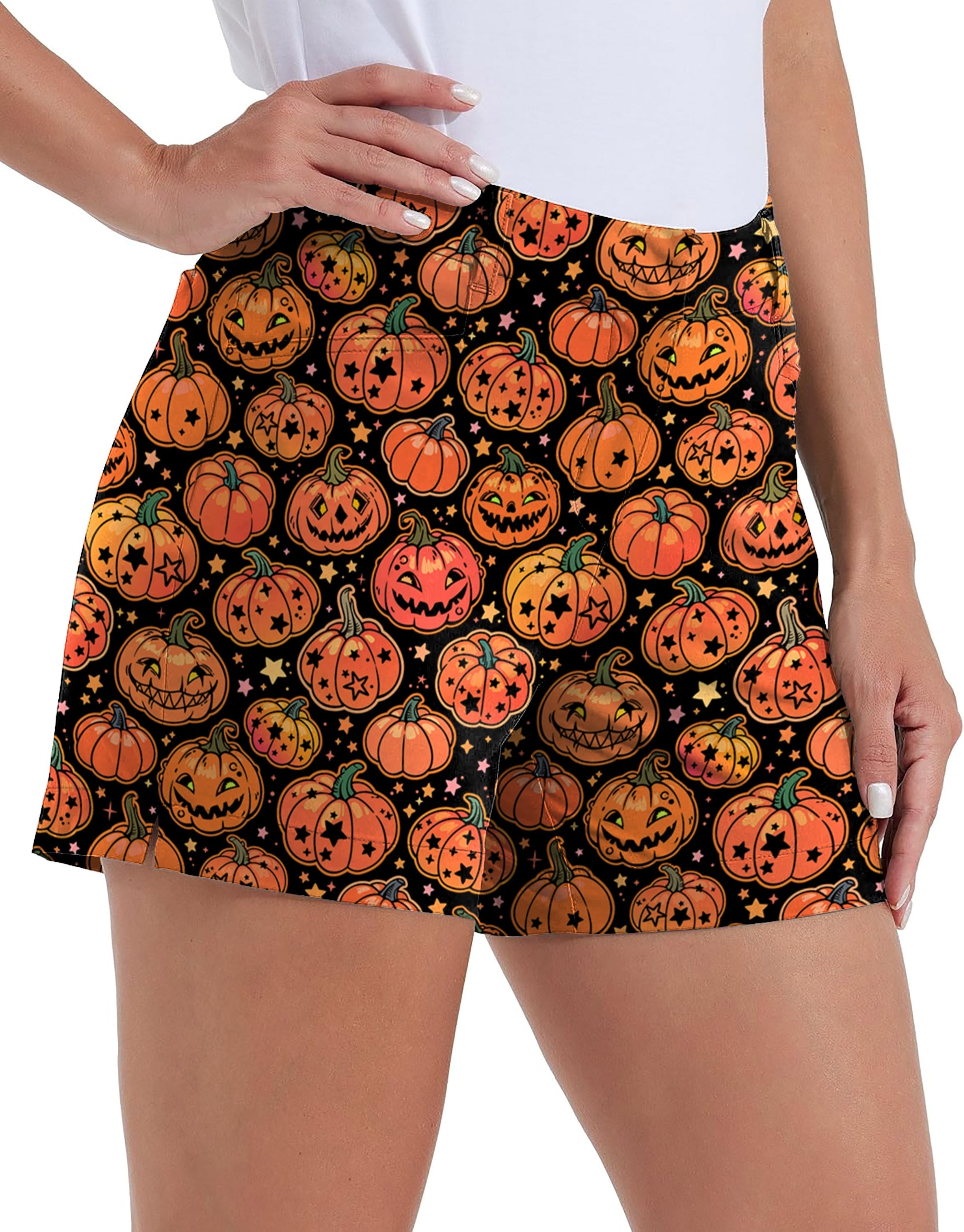 Halloween Star Pumpkin Bones women's quick-dry golf shorts with pumpkin and bone pattern and pockets