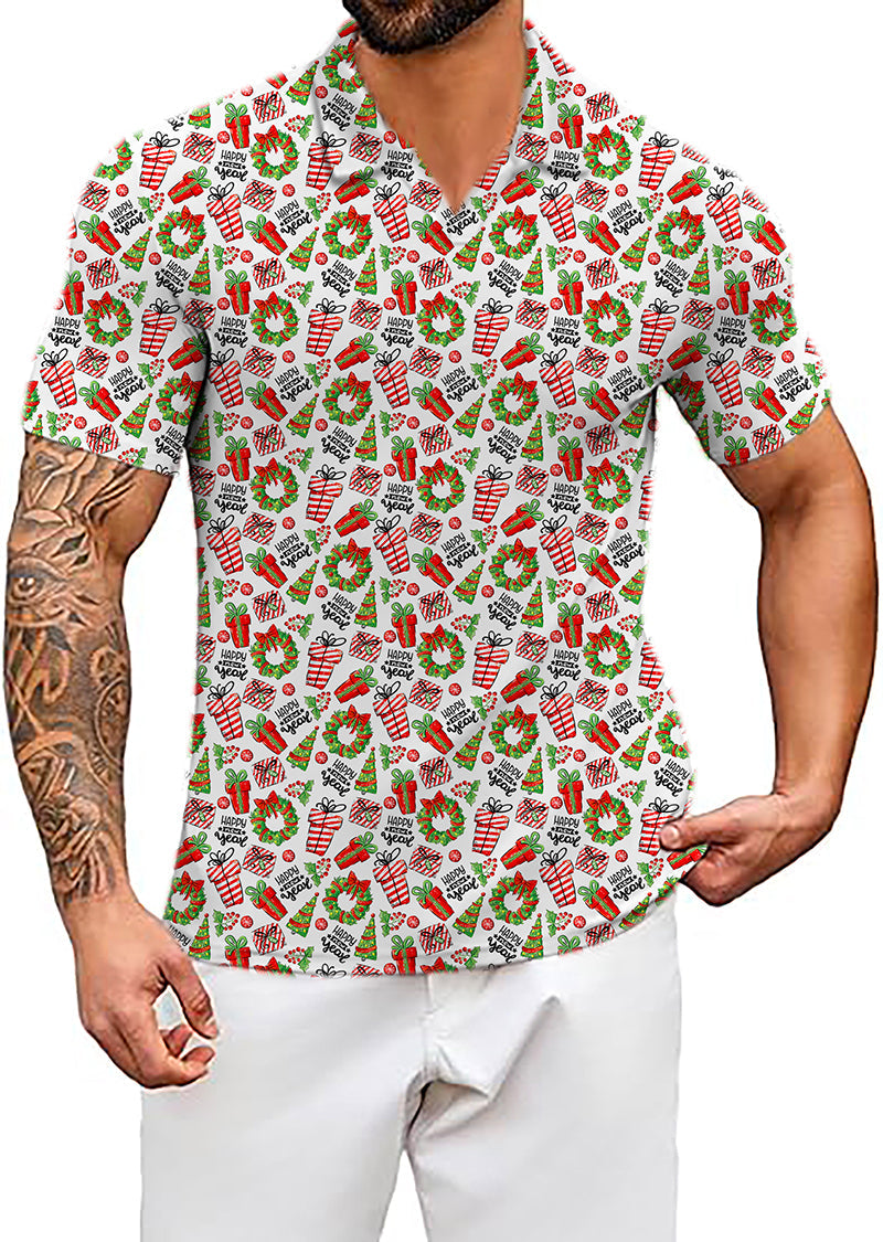 Men's Coconut Palm short sleeve Christmas themed shirt with customizable design and moisture-wicking fabric