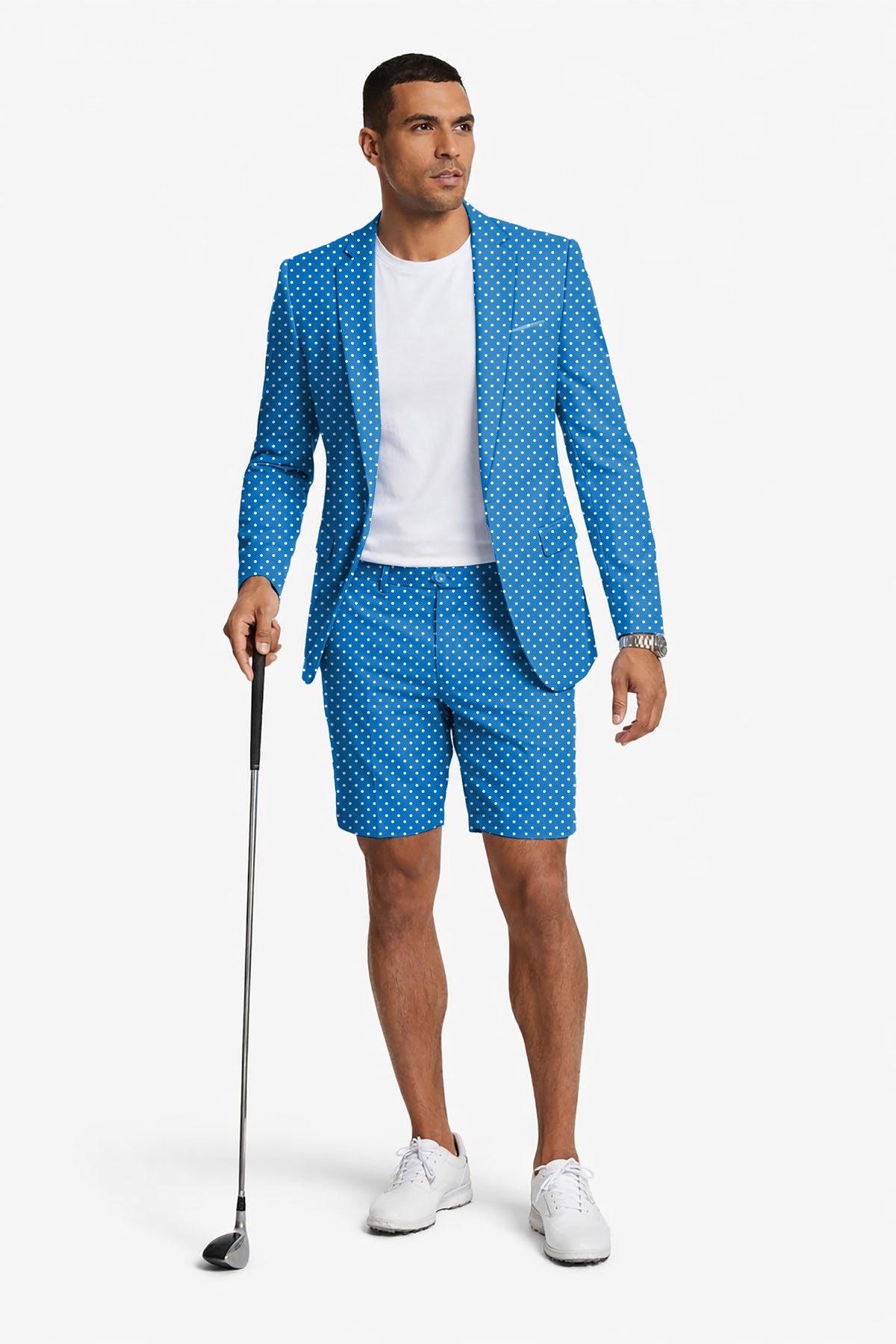 Sky blue with white polka dots Men's Party Costumes-Theme Party 2pcs Suit set-Blazer Shorts