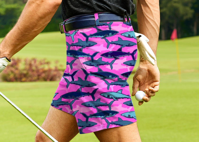 Men Electric Sharks Pink Golf Shorts