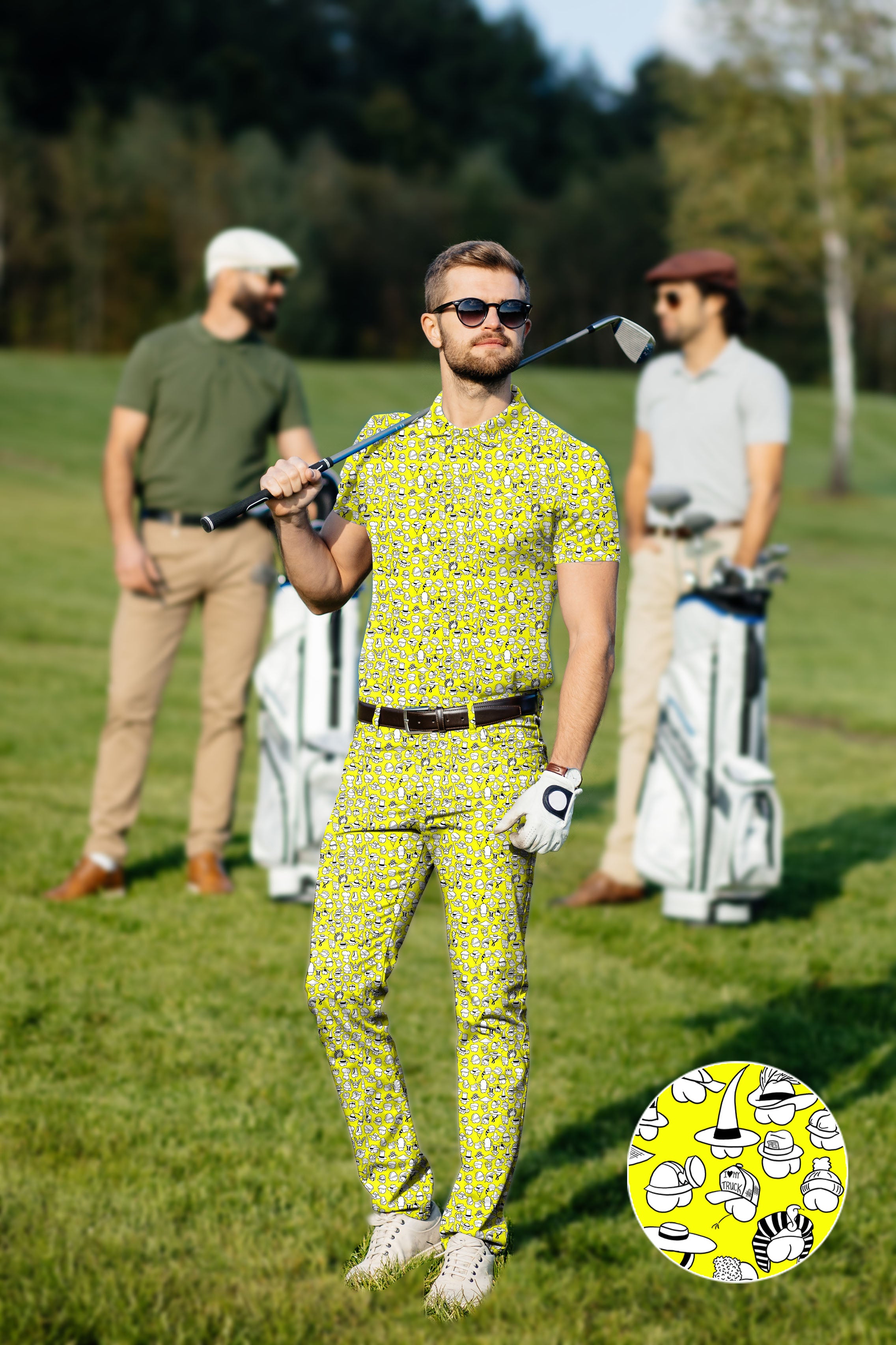 Men's Golf Set Polo+Pants Yellow Versatile Hips Designer style