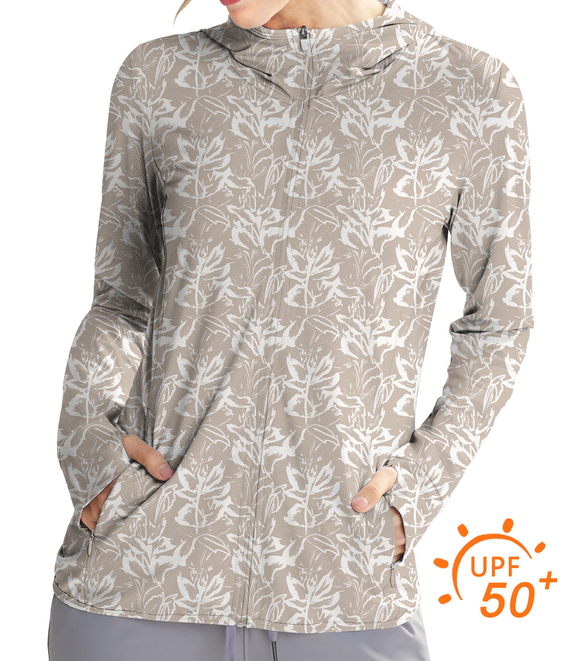 Women's Outdoor Khaki flowers Golf Sun Protection Slim Fit zip hoodies