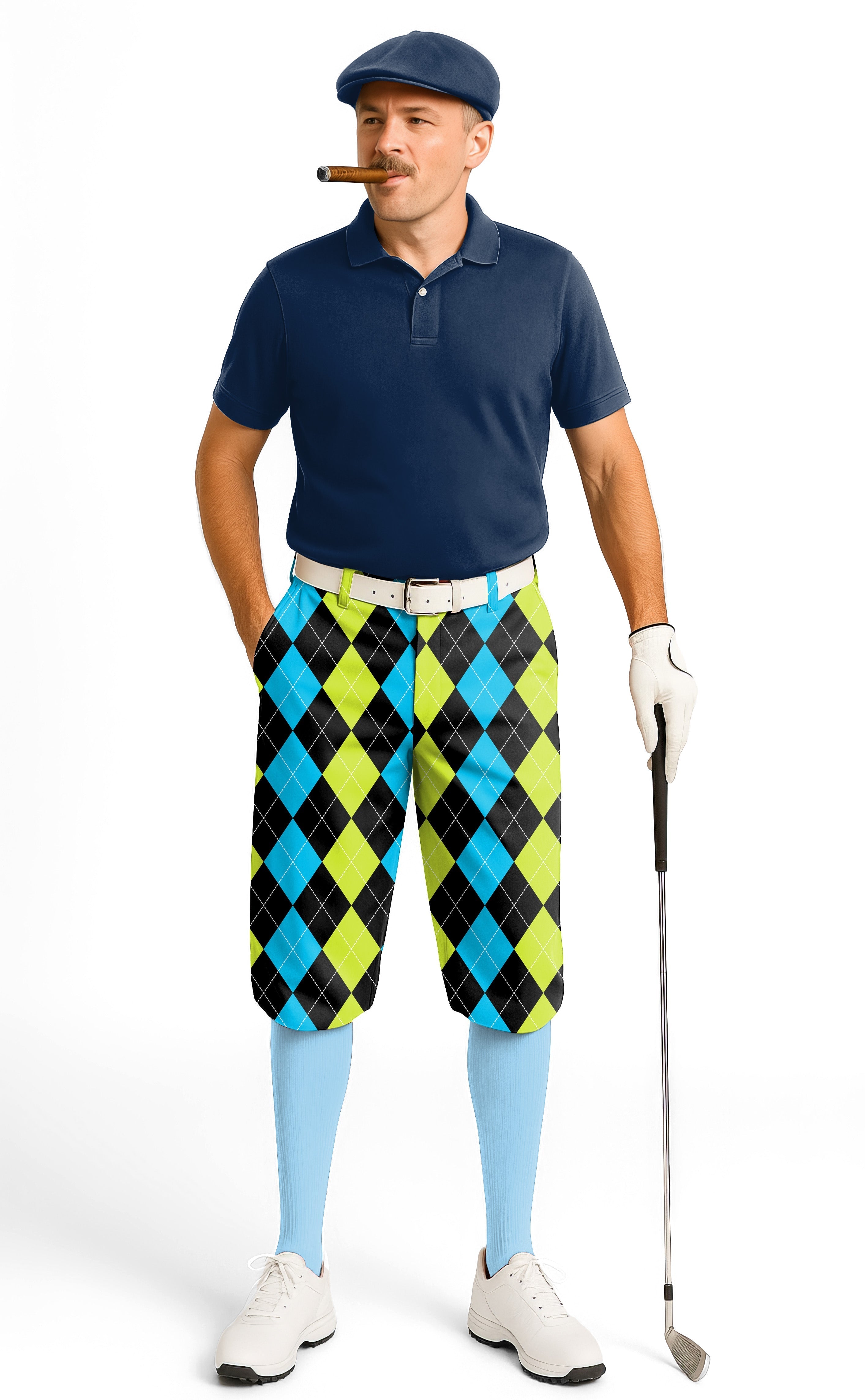 Halloween Black Green Blue Argyle men's golf knickers pants with snug ankle cuffs and lightweight breathable fabric