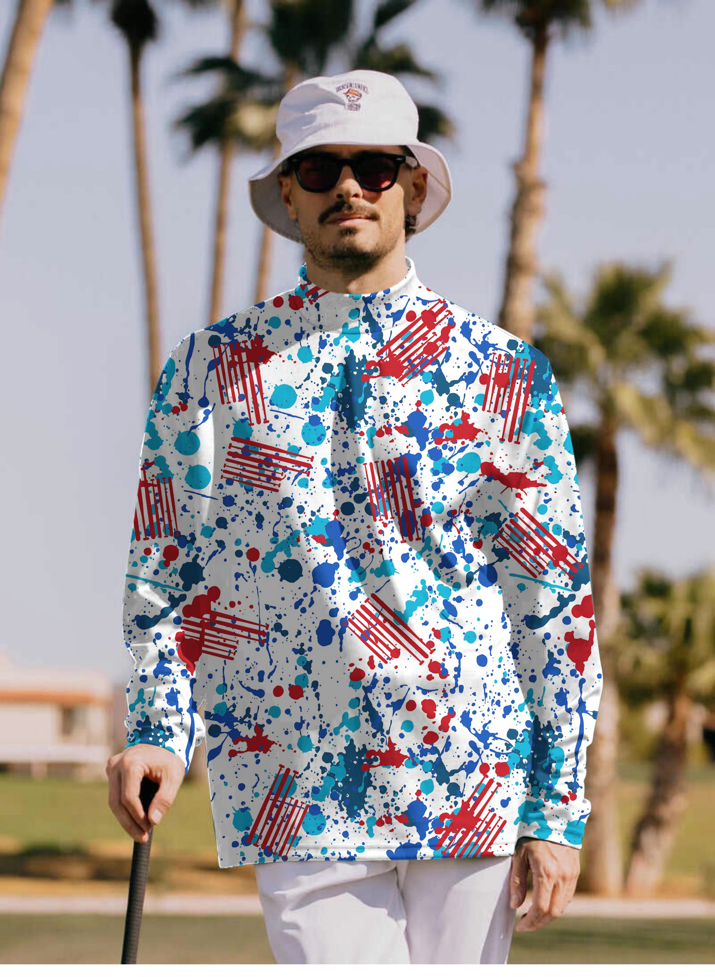 Men's graffiti Pullover High neck Long/Short sleeve T-Shirt