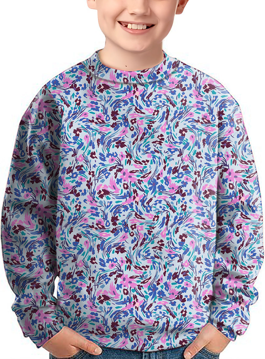 Kids Flower Twist Crewneck pullover with colorful floral twist pattern