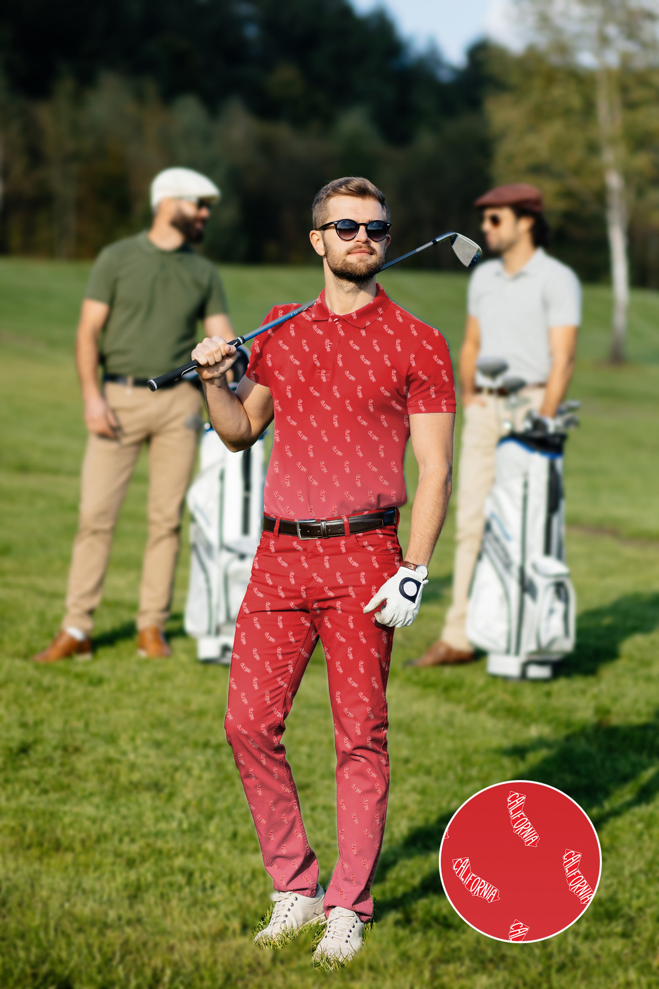 Men's Golf Set Polo+Pants Red California