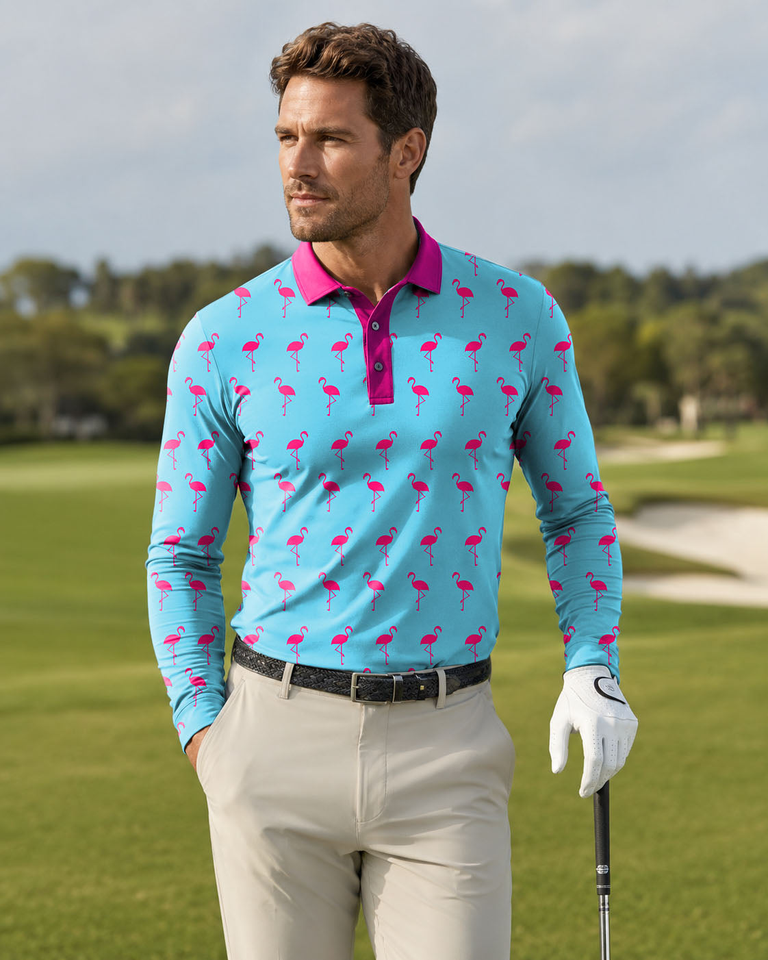 Men's flamingo Long-sleeved Polo