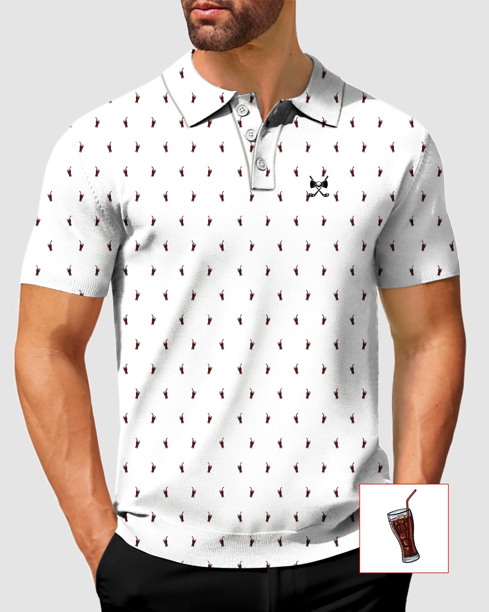 Men's White Cola Glass Cup Golf Polo