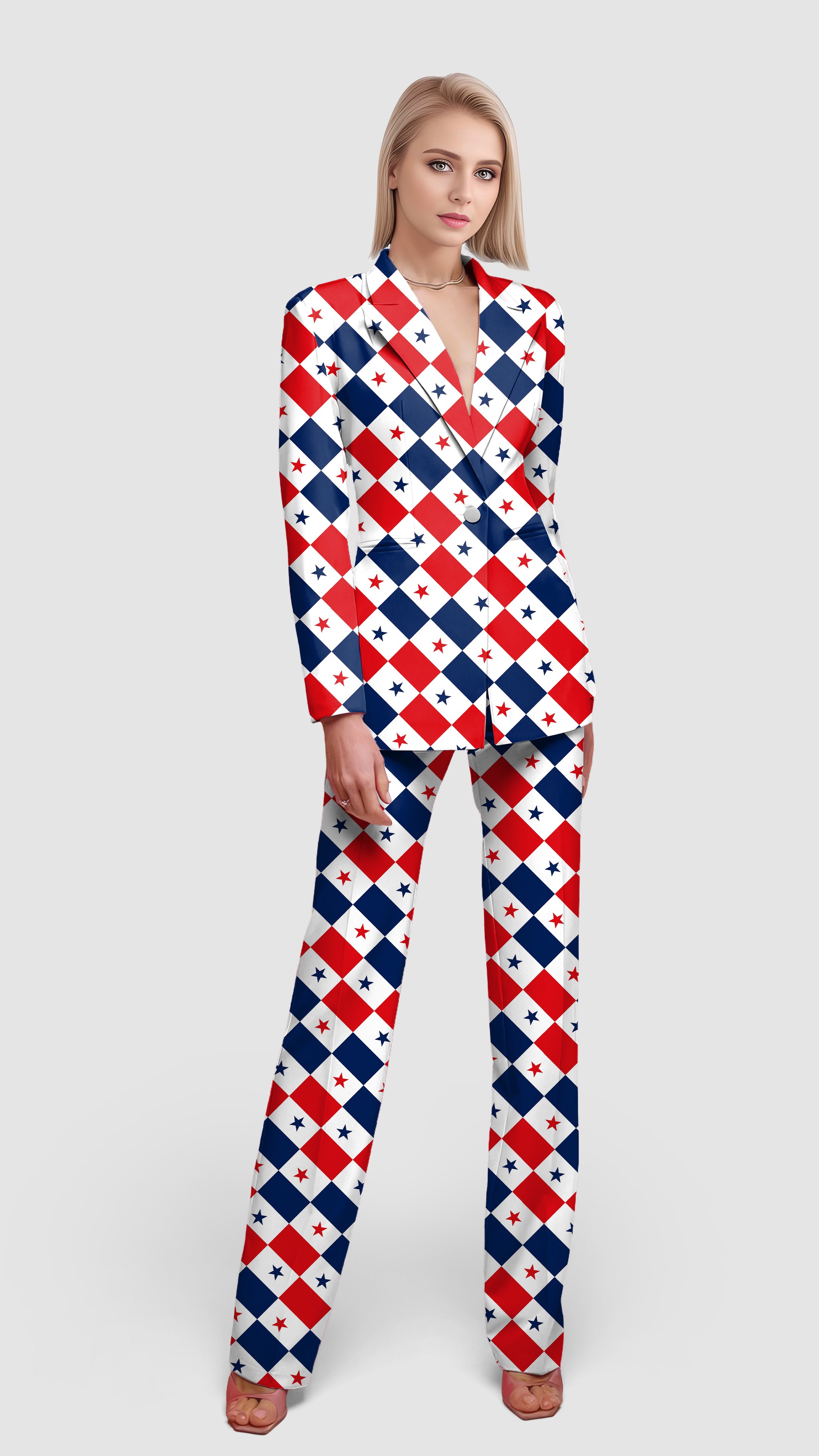 Argyle US Star flag-Women's Blazer Casual Work Office Blazer Suit set