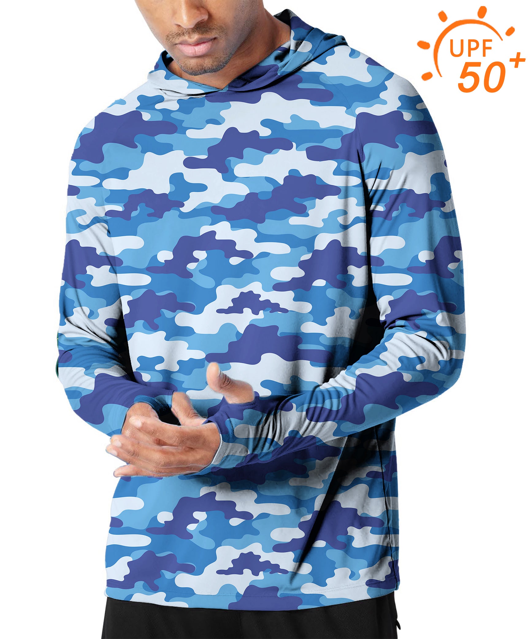 Men's Outdoor Blue Camo Golf Sun Protection Slim Fit hoodies