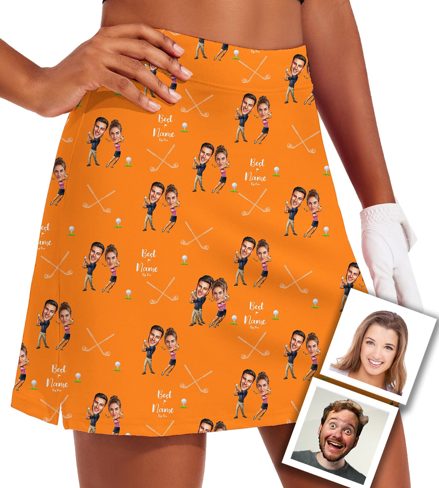 Women's Custom Couple Photo Face & Name Golf Skirts Inner Shorts Pocket