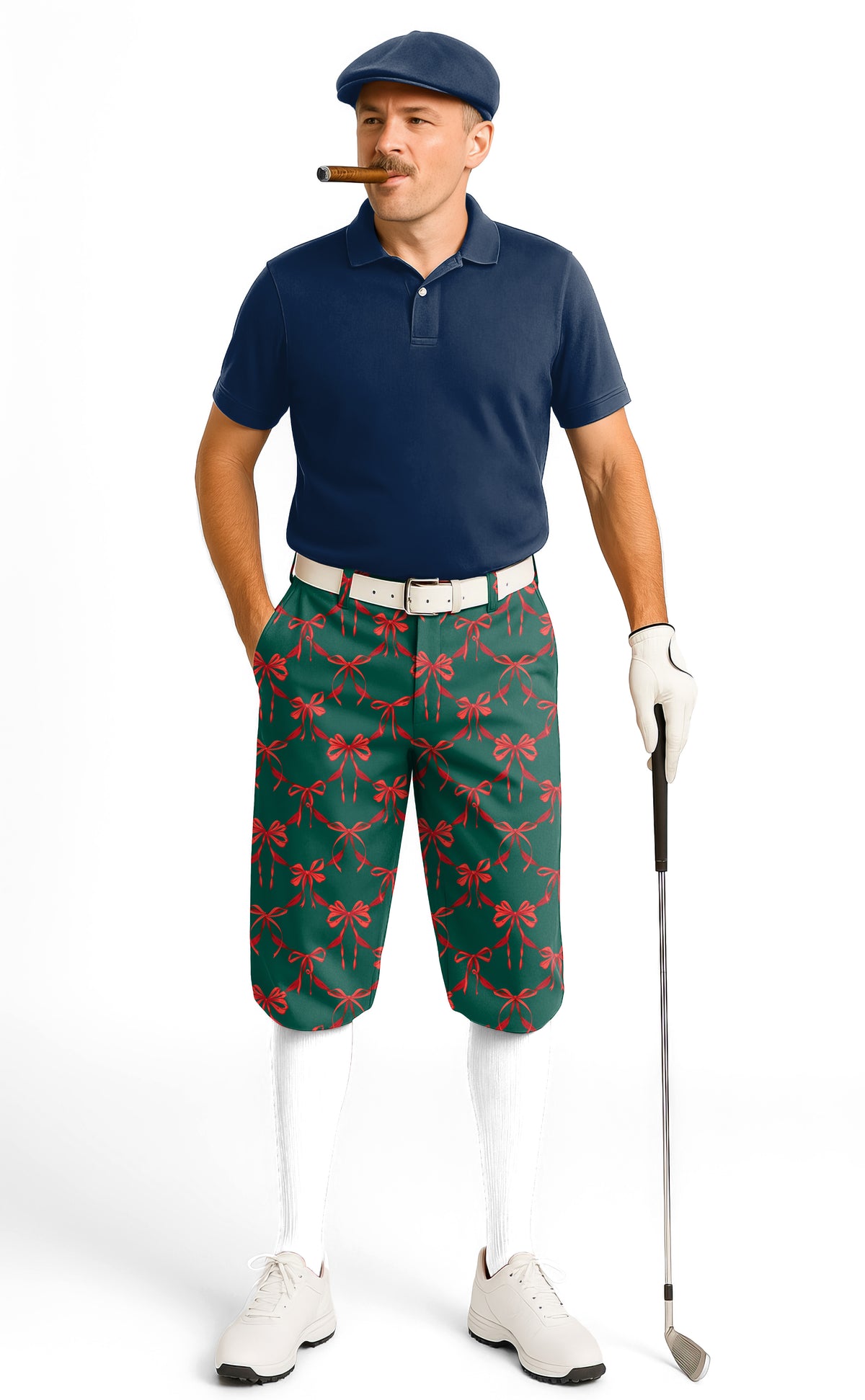 Christmas red knot detail Men's Golf Knickers Pants