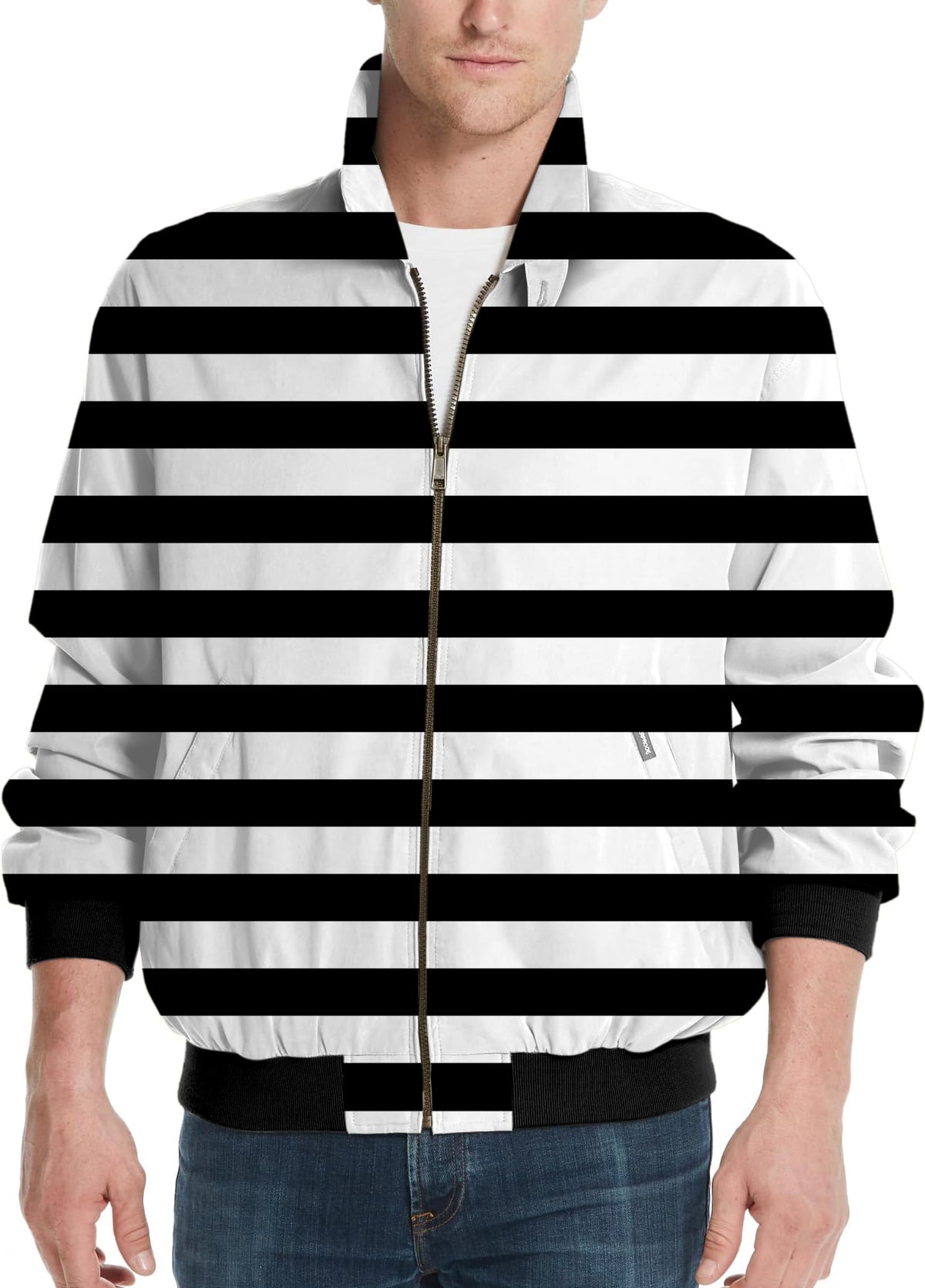 Black and white horizontal stripes Men's Golf Windbreaker Light Jacket