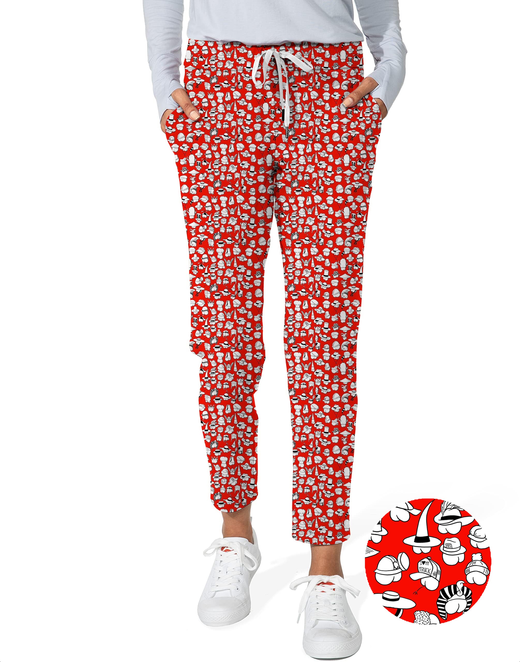 Red Versatile Hips Designer style Women's 7/8 Stretch Ankle Golf Pants