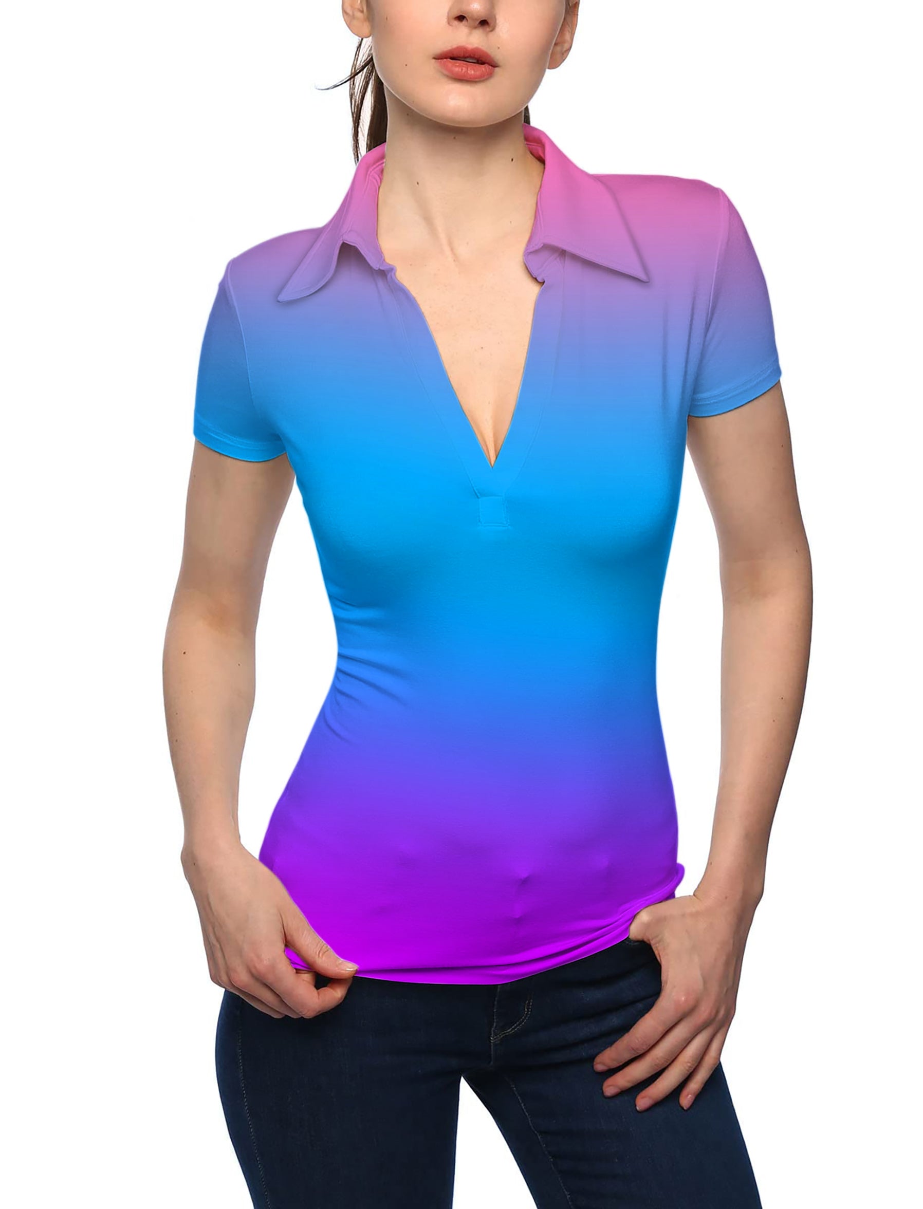 Women's Neon Gradients V Neck Golf Polo