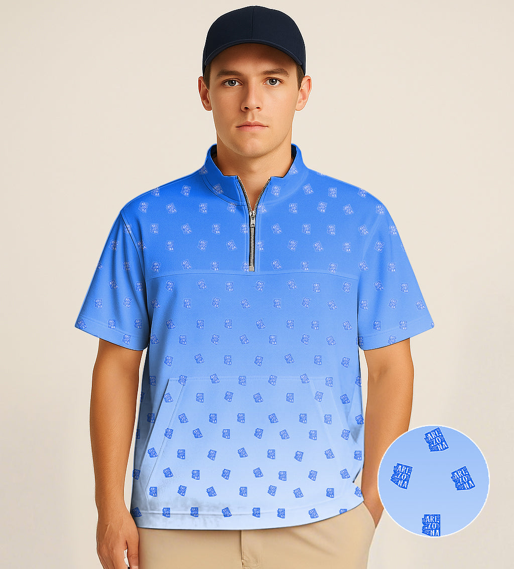 Men's Short Sleeve Quarter Zip Golf Pullover Blue Arizona Embroidery